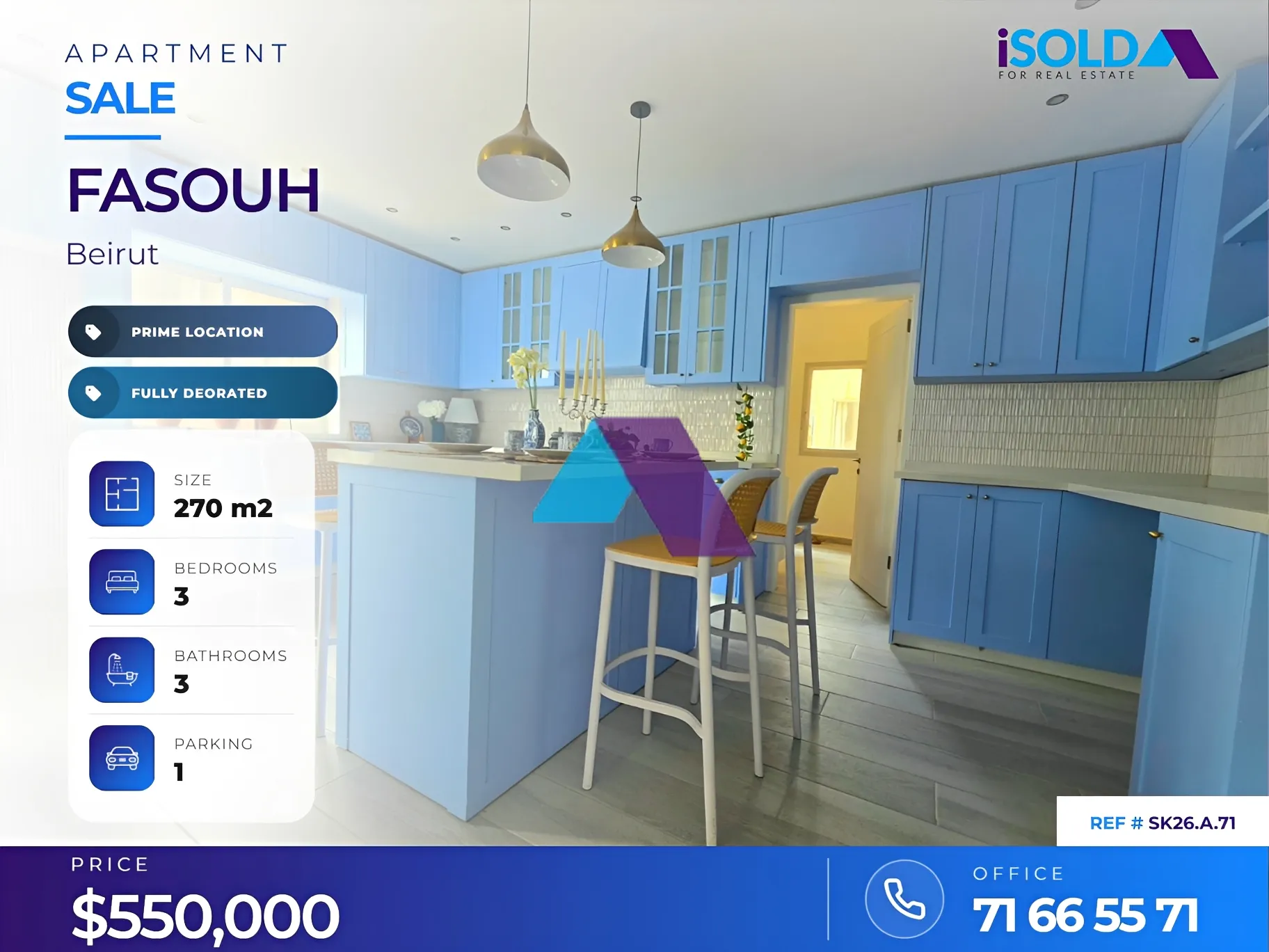 Apartment for sale in Achrafieh, Beirut, Lebanon - 3 bed, 3 bath
