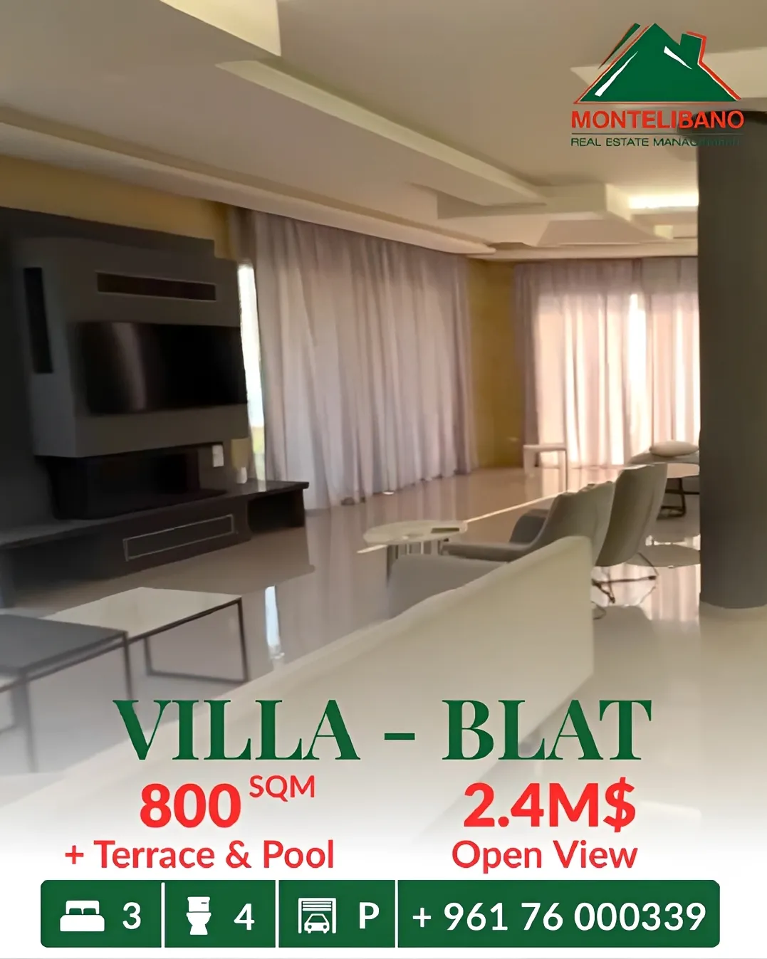Villa for sale in Blat, Lebanon