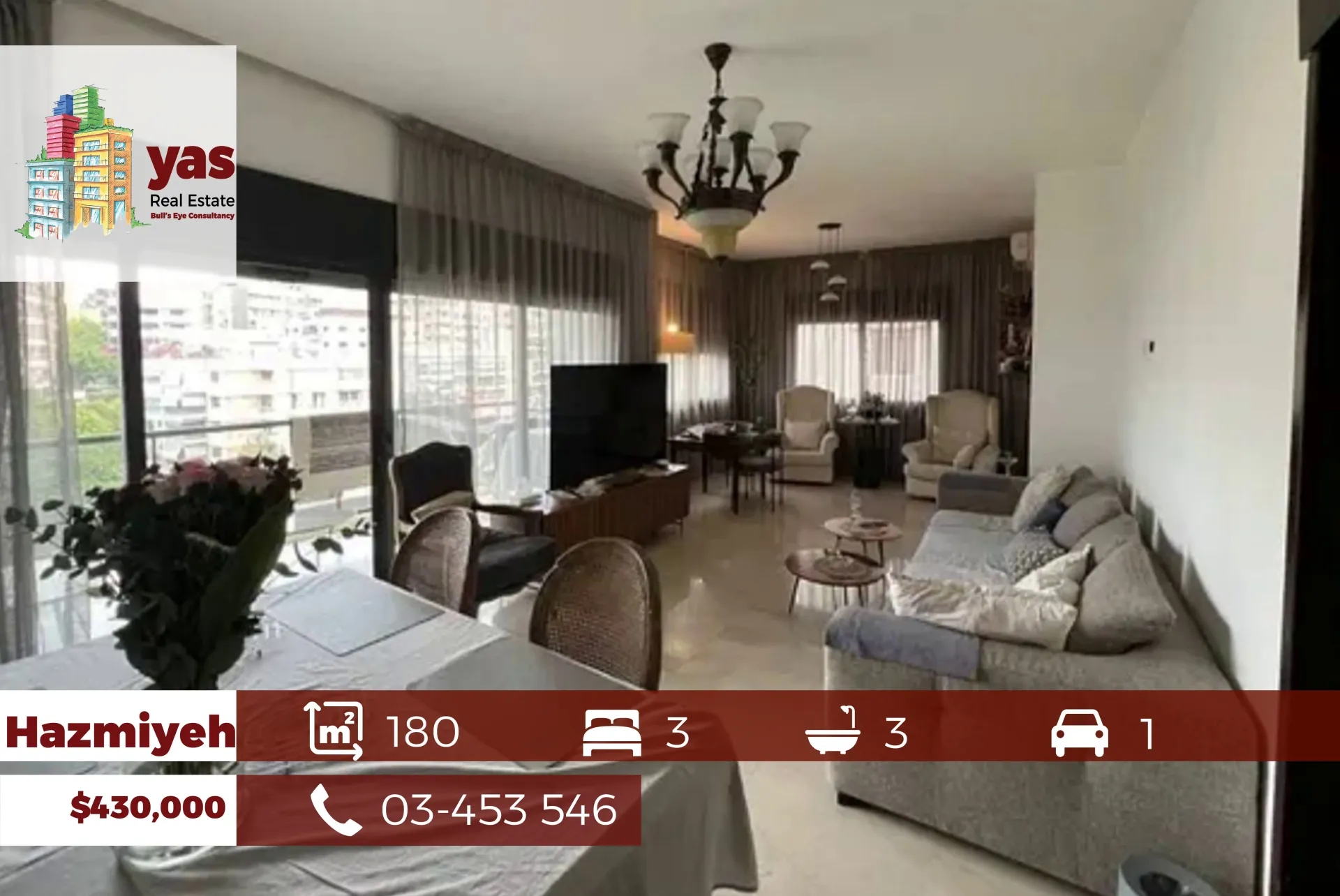 Apartment for Sale in Hazmieh - 3 bed, 3 bath
