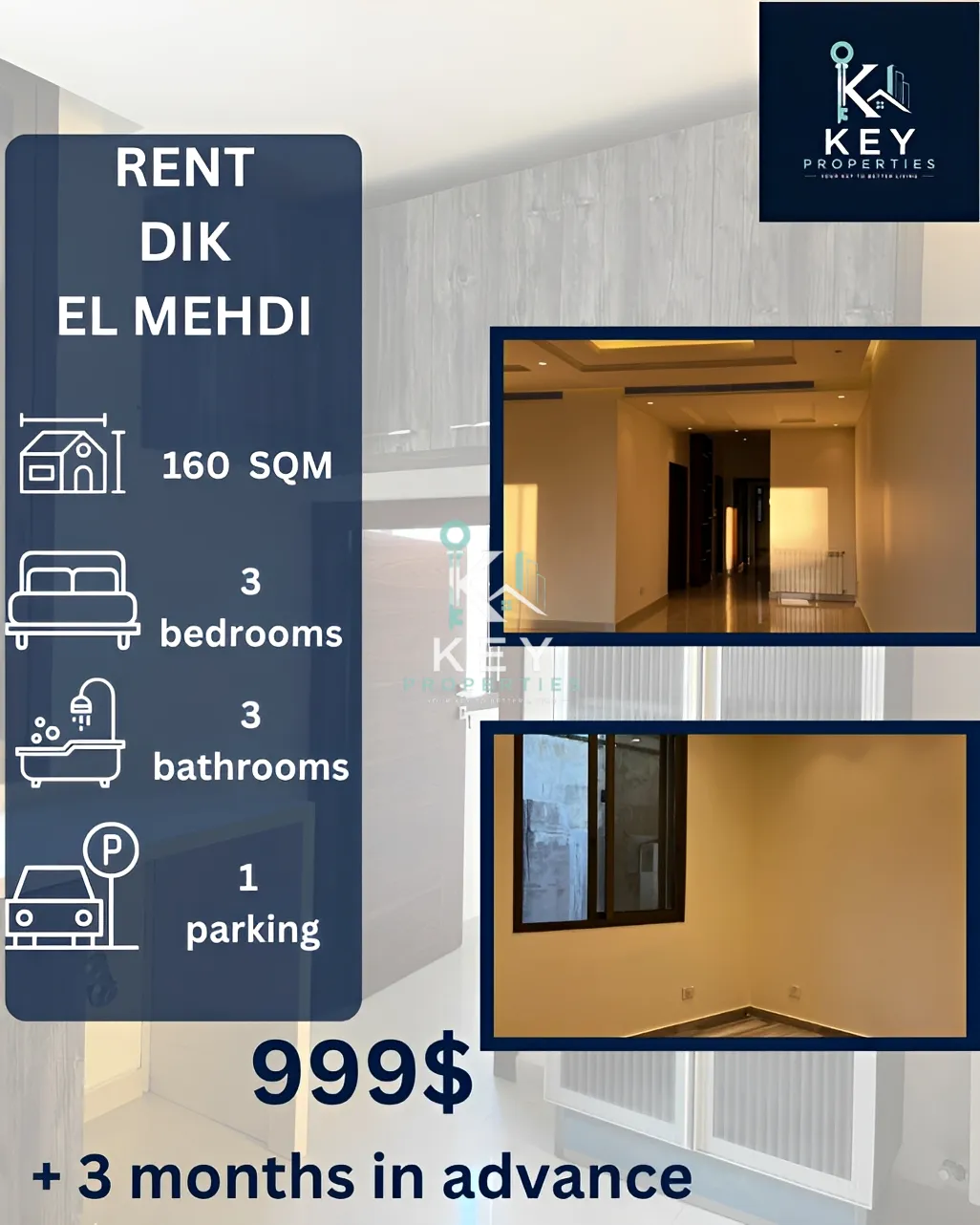 Apartment for rent in Dik El Mehdi
