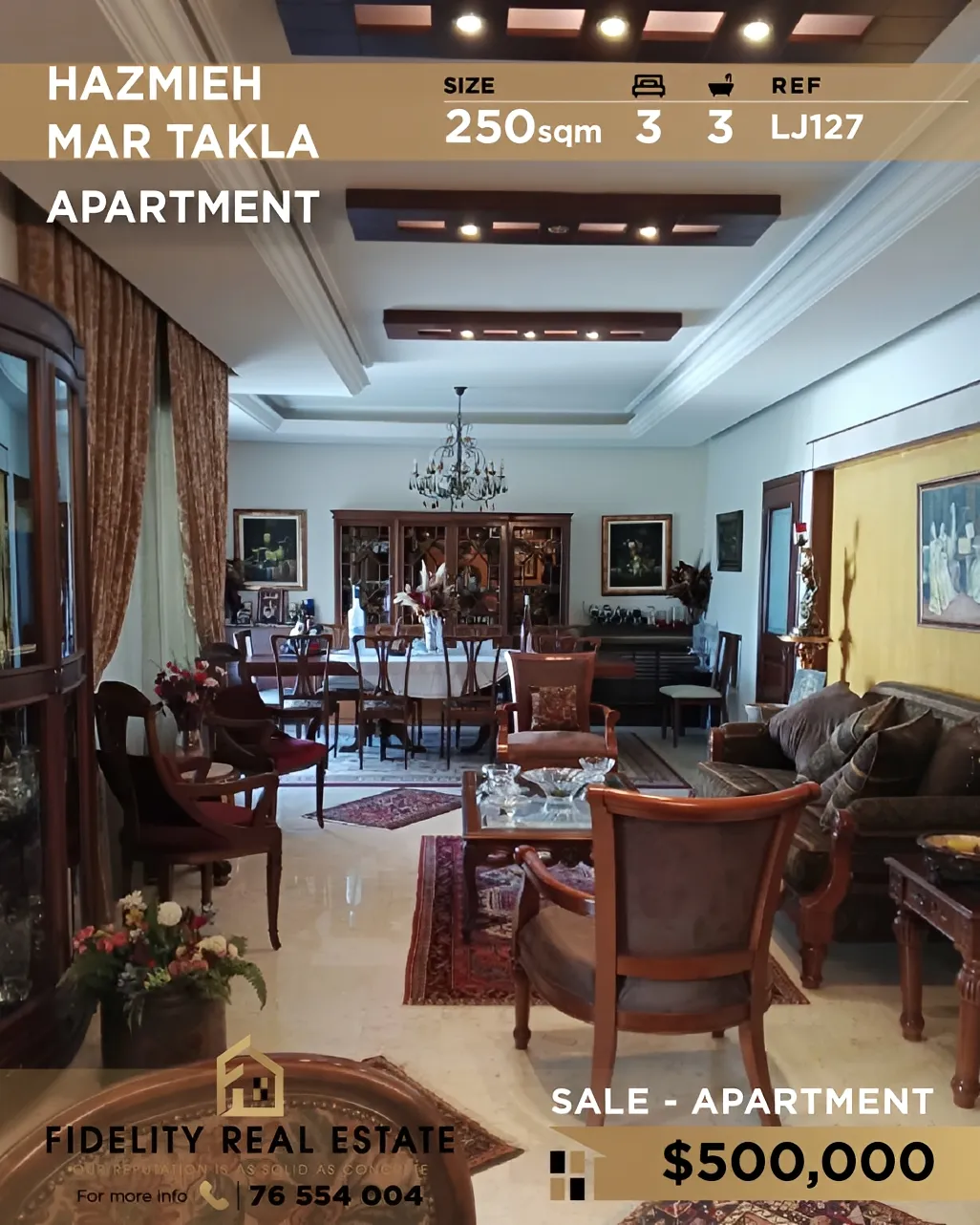 Apartment for sale in Mar Takla, Hazmieh - 3 bed, 3 bath
