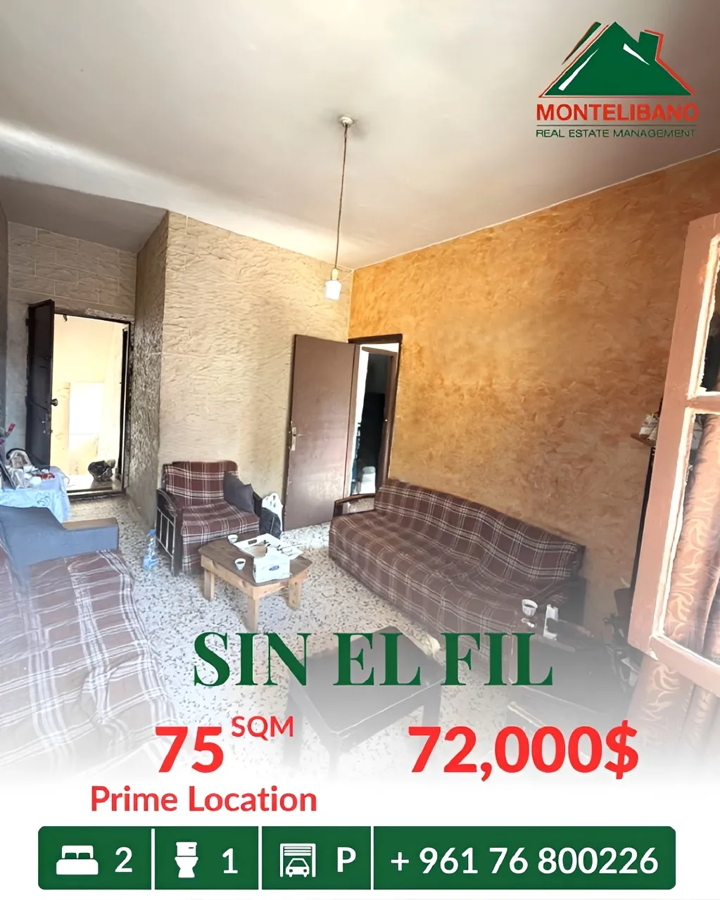 Apartment for sale in Sin El Fil, Lebanon - 2 bed, 1 bath
