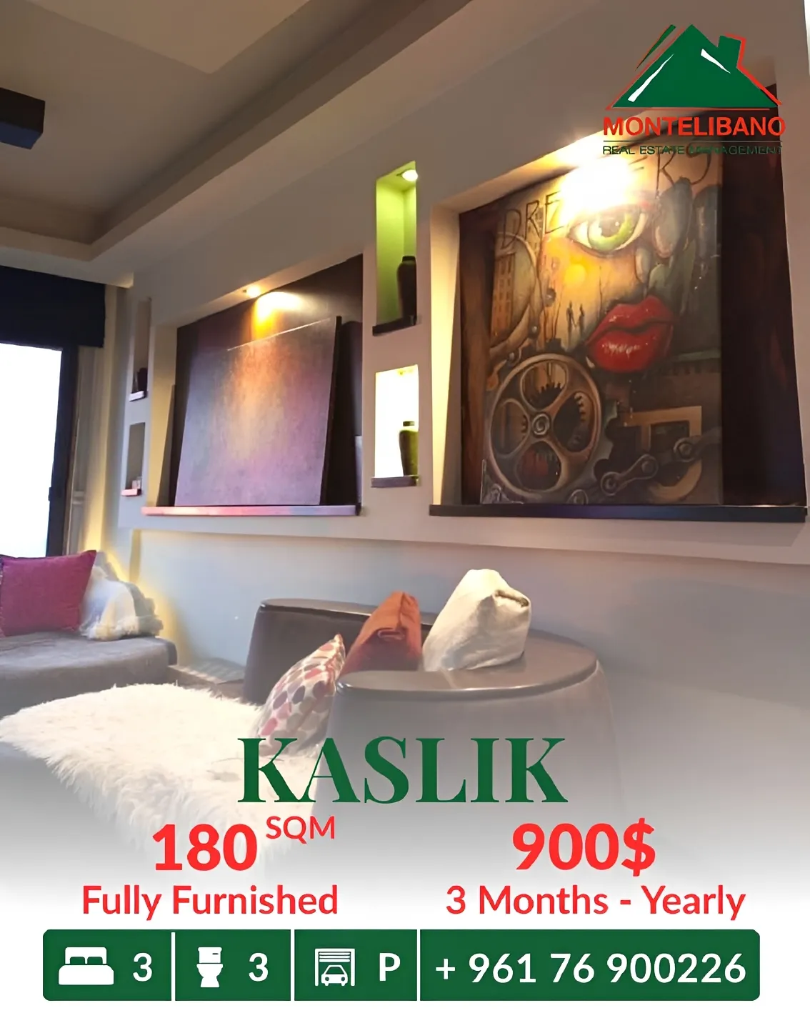 Apartment for rent in Kaslik, Lebanon