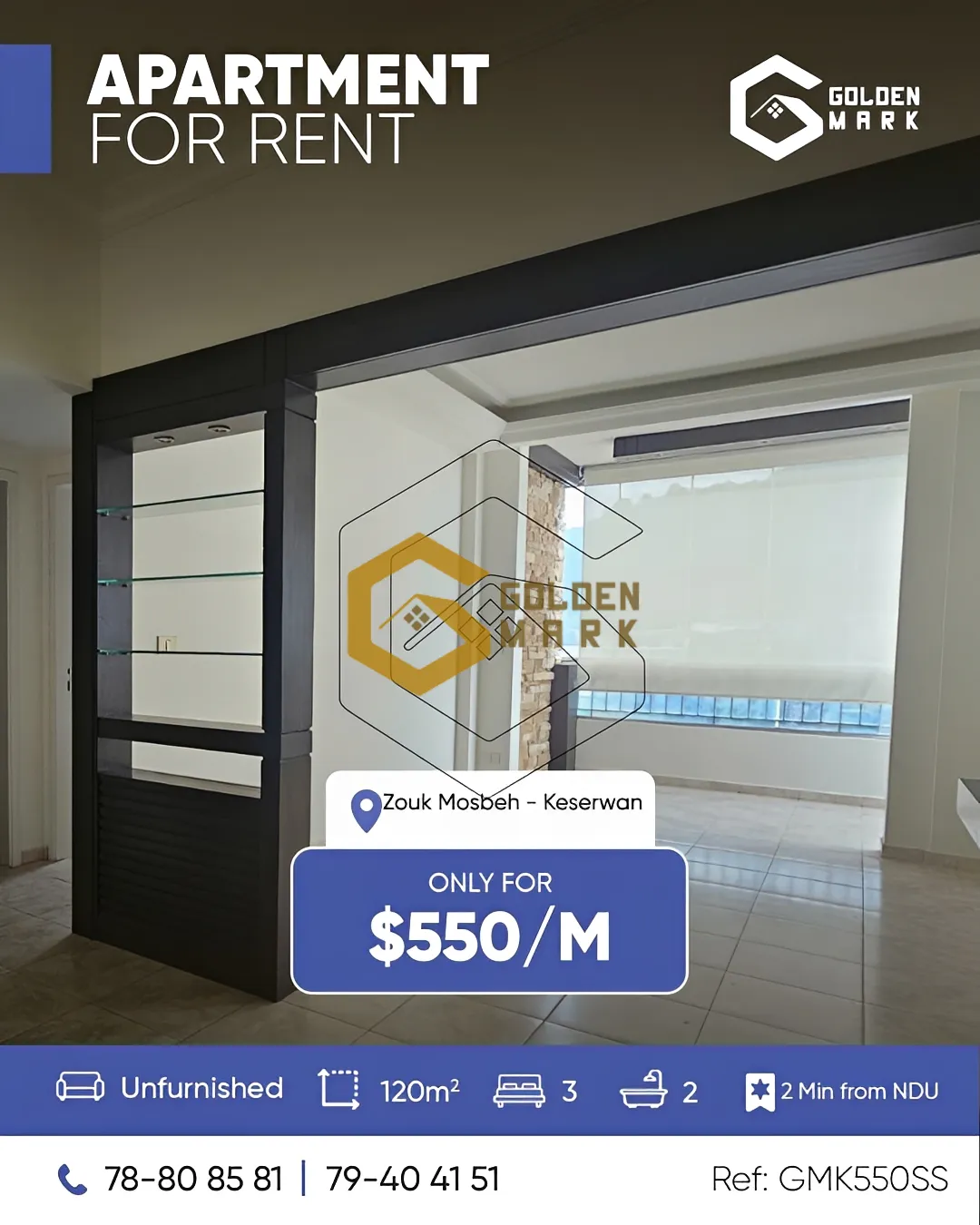 Apartment for Rent in Zouk Mosbeh