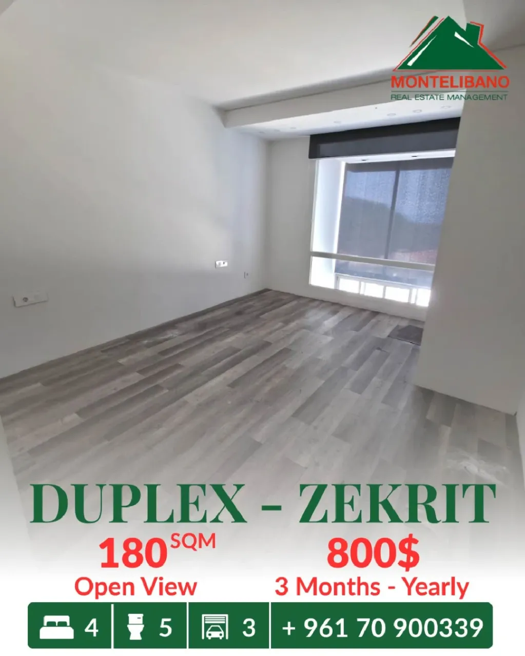 Duplex for rent in Zikrit, Lebanon
