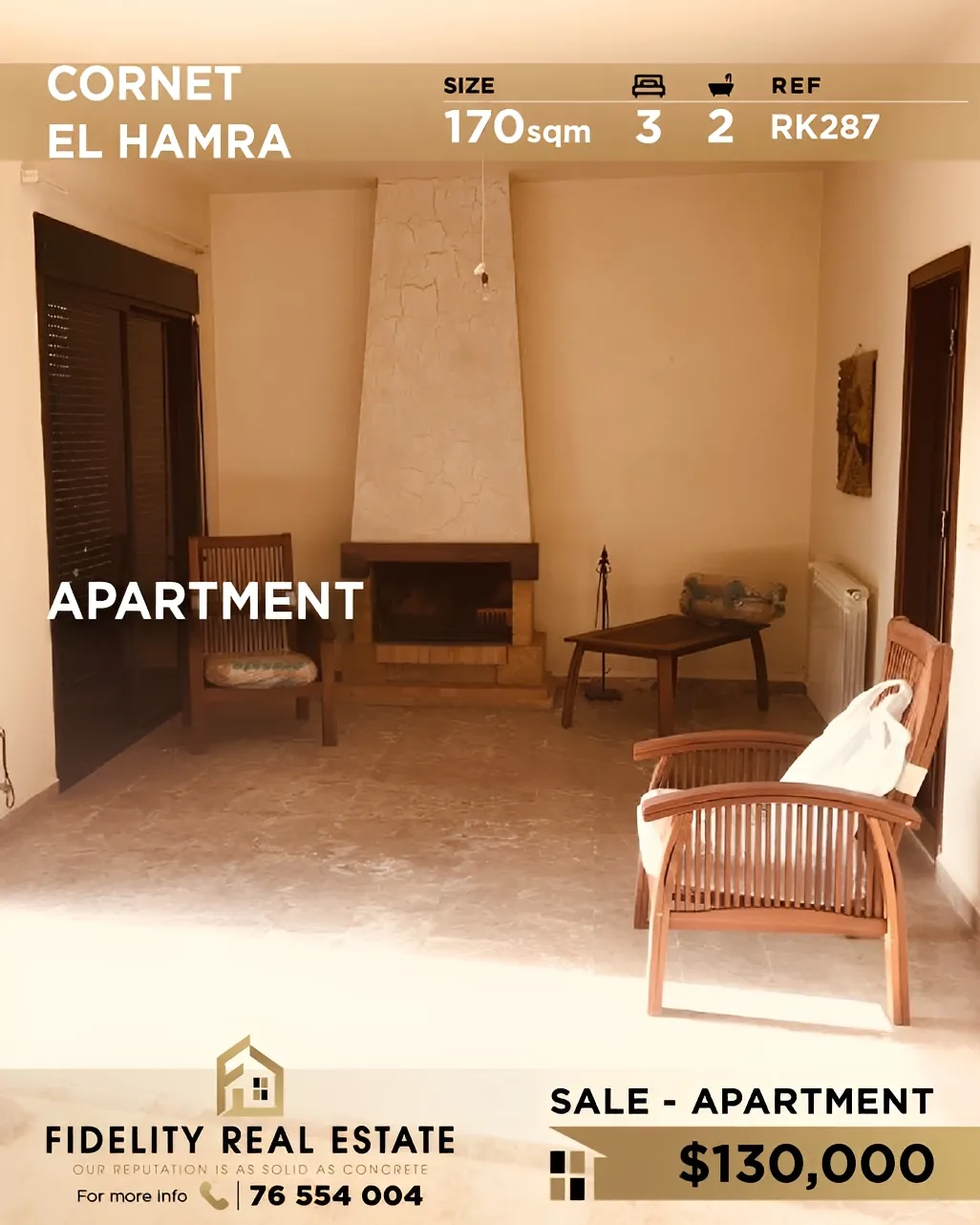 Apartment for sale in Qornet El Hamra, Lebanon - 3 bed, 2 bath