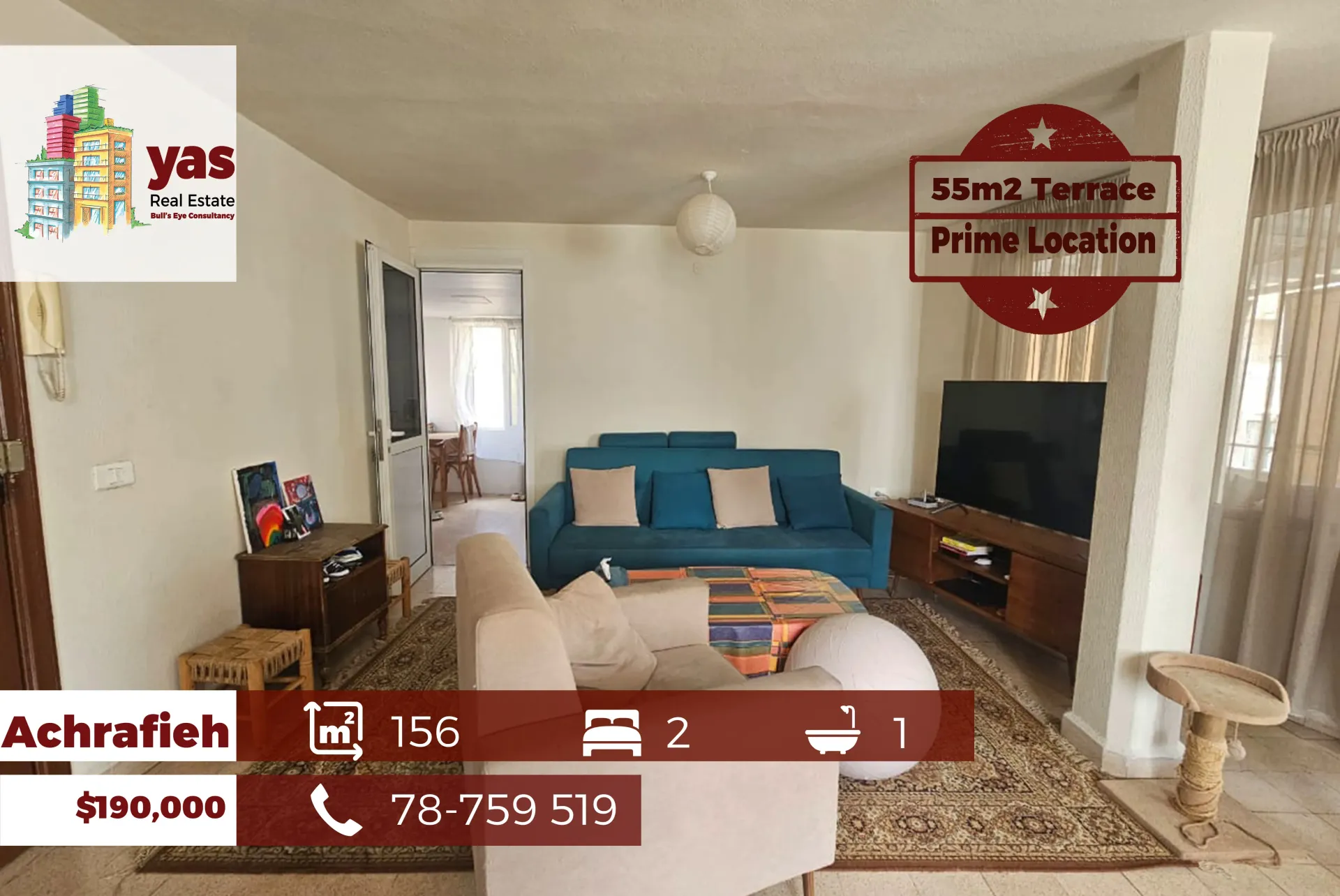 Apartment for Sale in Achrafieh - 2 bed, 1 bath