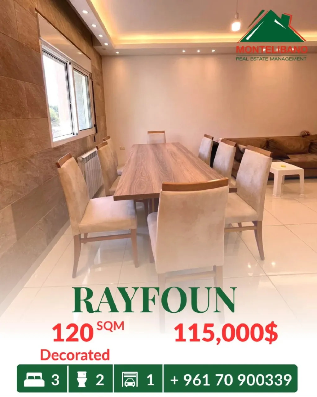 Apartment for sale in Rayfoun, Lebanon - 3 bed, 2 bath