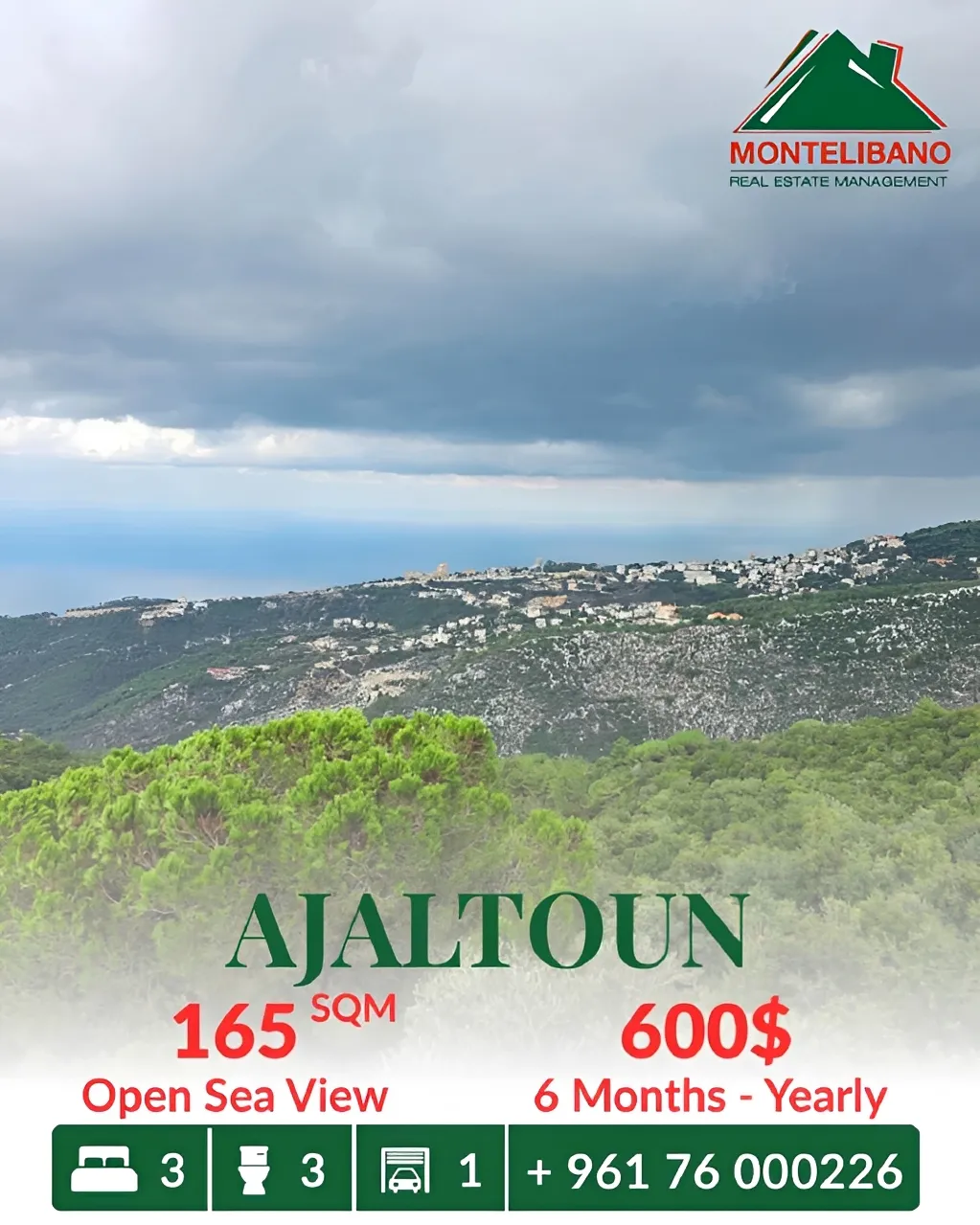 Apartment for rent in Ajaltoun
