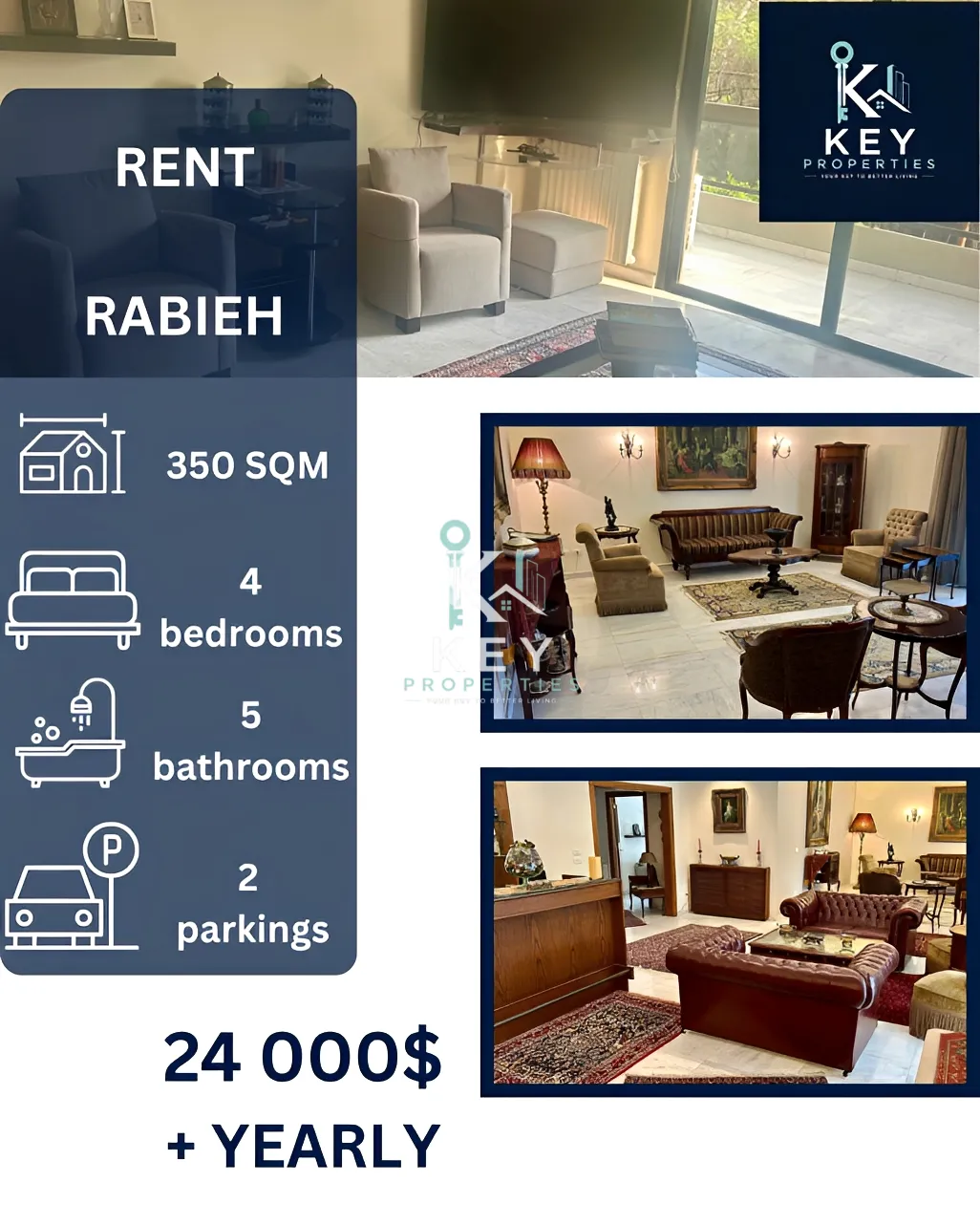 Apartment for rent in Rabieh, Lebanon - 4 bed, 5 bath