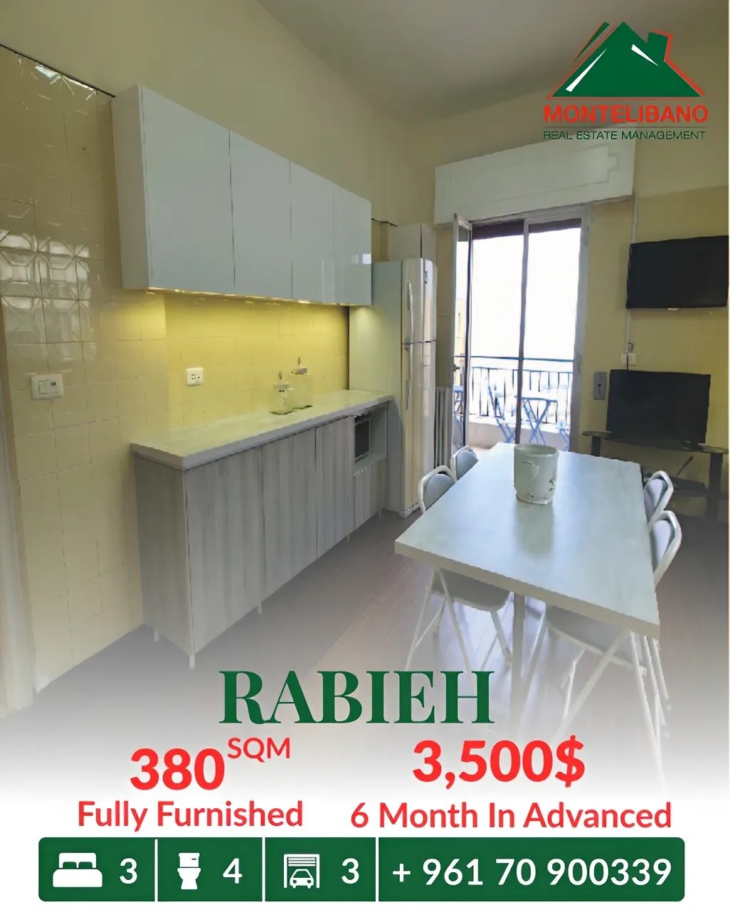 Apartment for rent in Rabieh