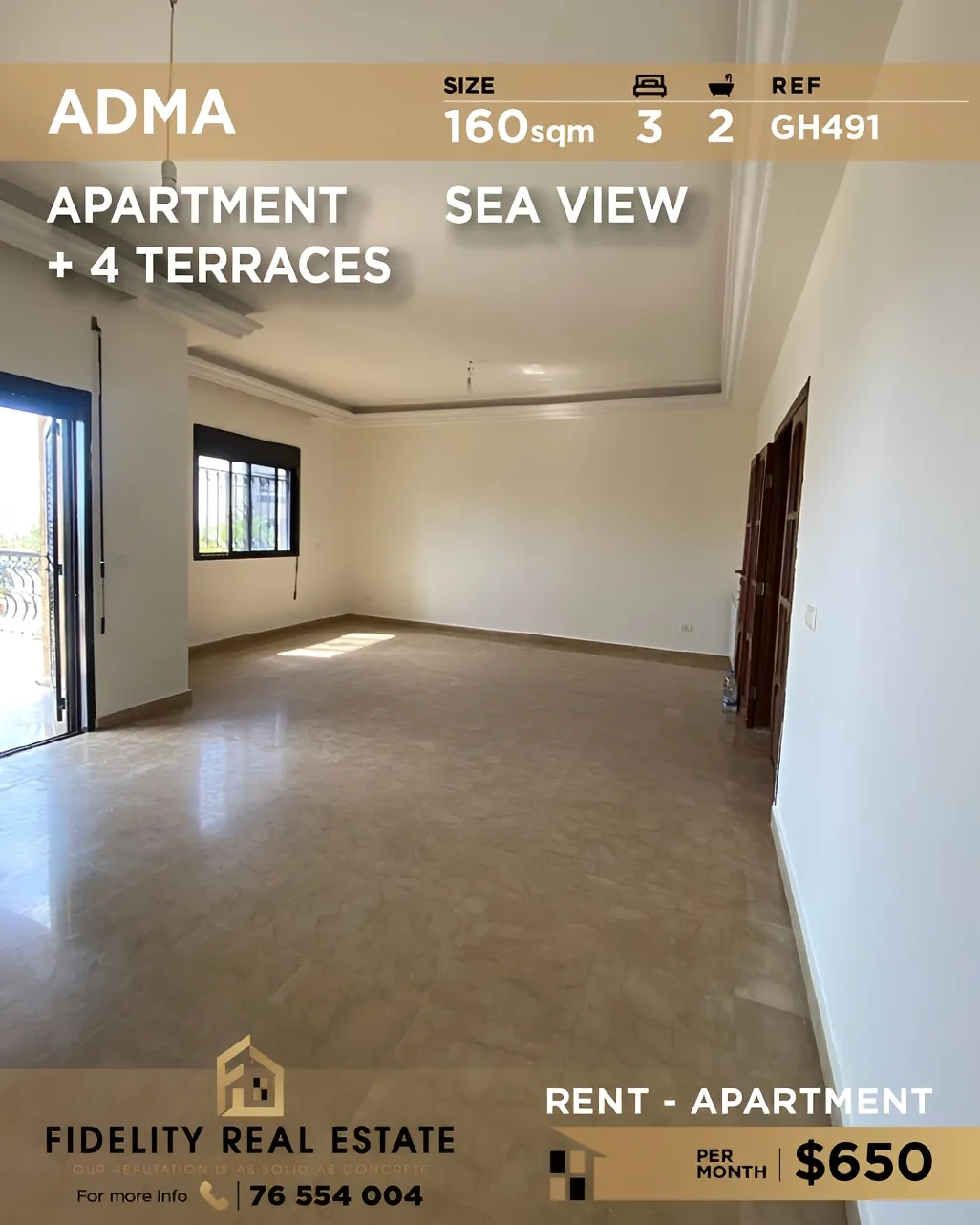 Apartment for rent in Adma w Dafnah, Lebanon - 3 bed, 2 bath