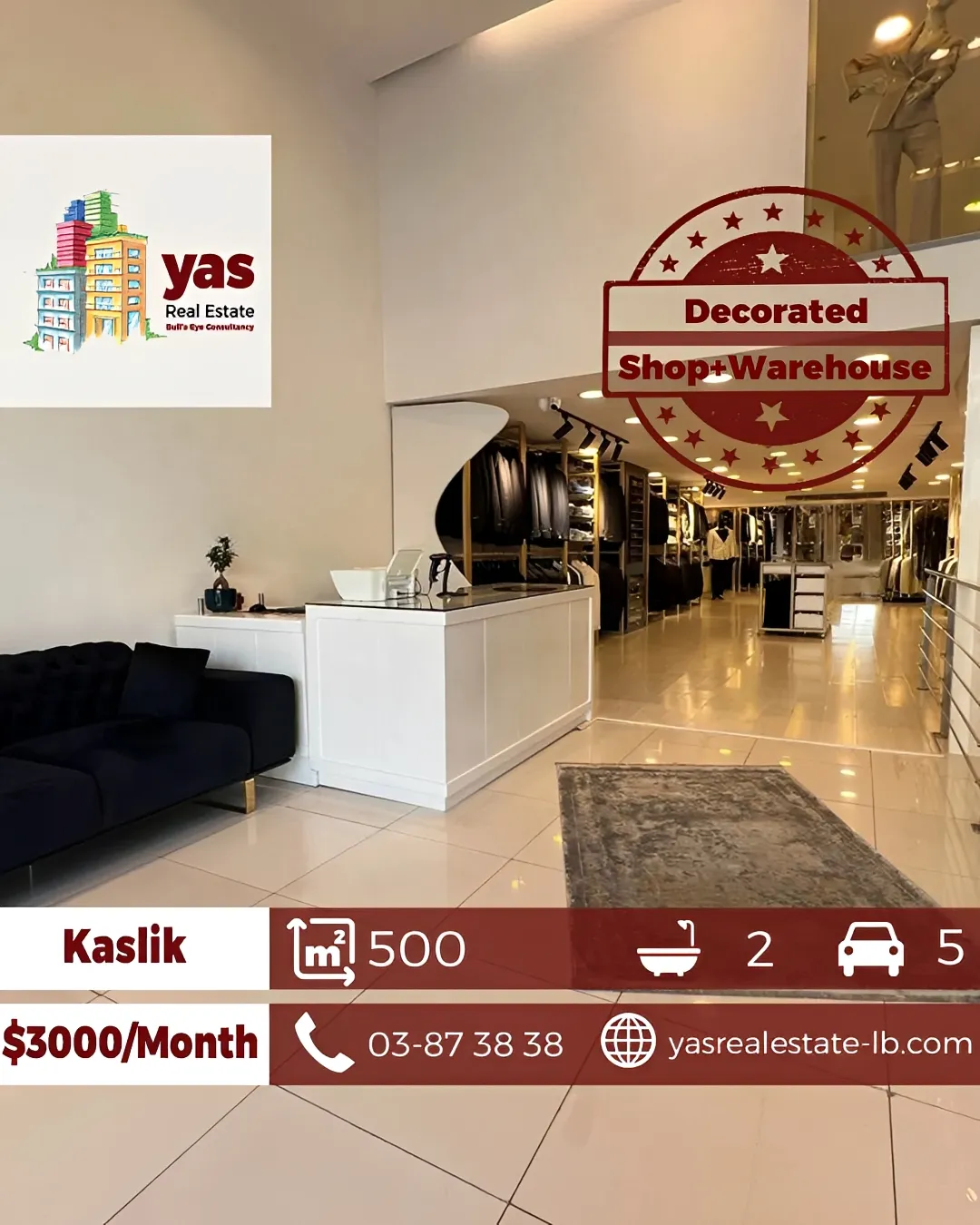 Shop for rent in Kaslik