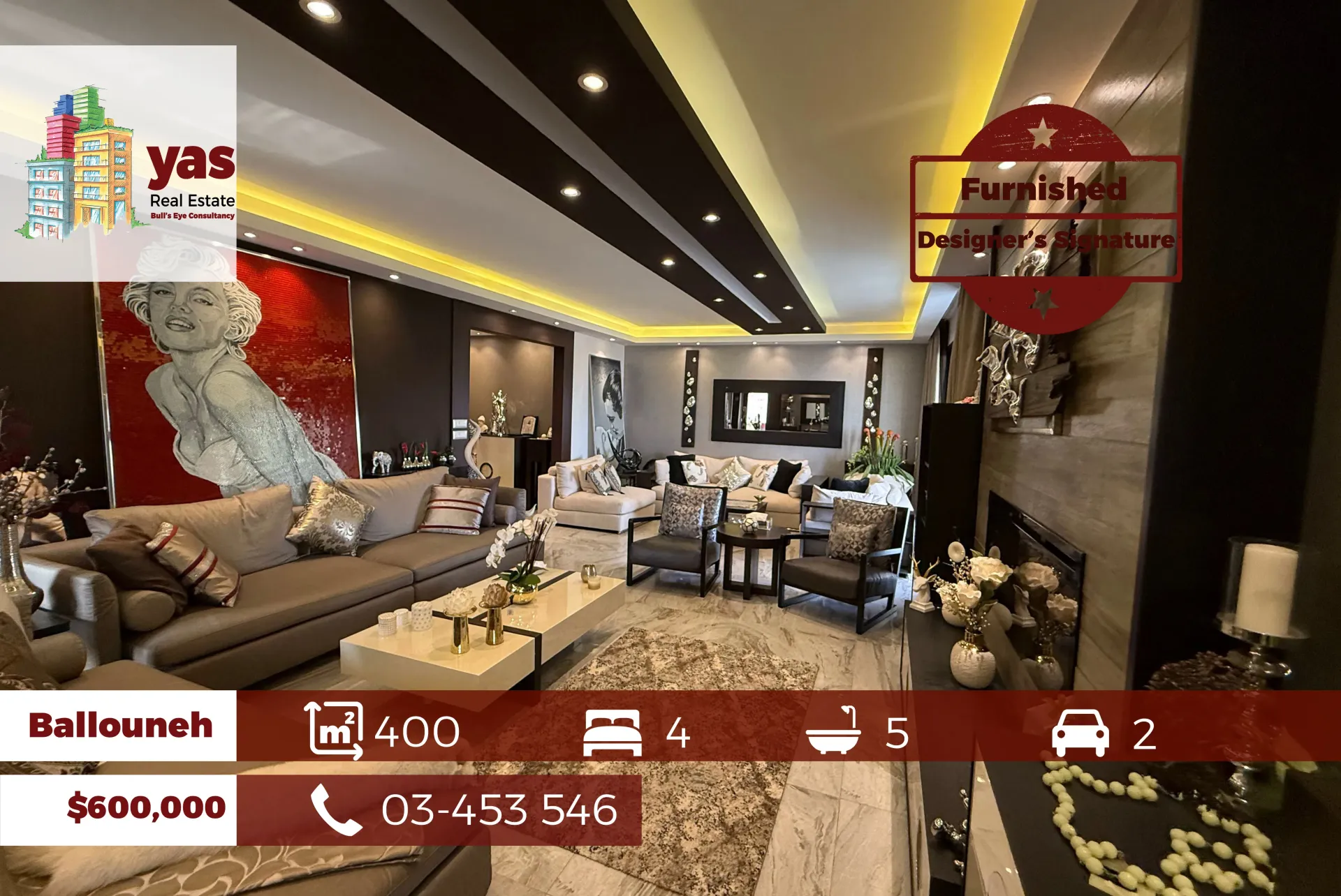 Apartment for Sale in Ballouneh - 4 bed, 5 bath