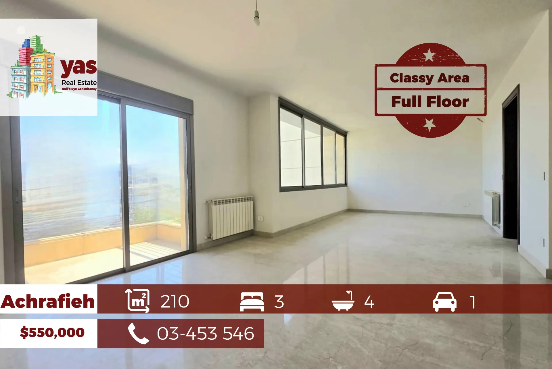 Apartment for Sale in Achrafieh - 3 bed, 4 bath