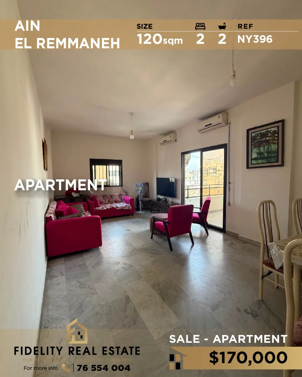 Apartment for sale in Ain El Remmaneh, Lebanon - 2 bed, 2 bath