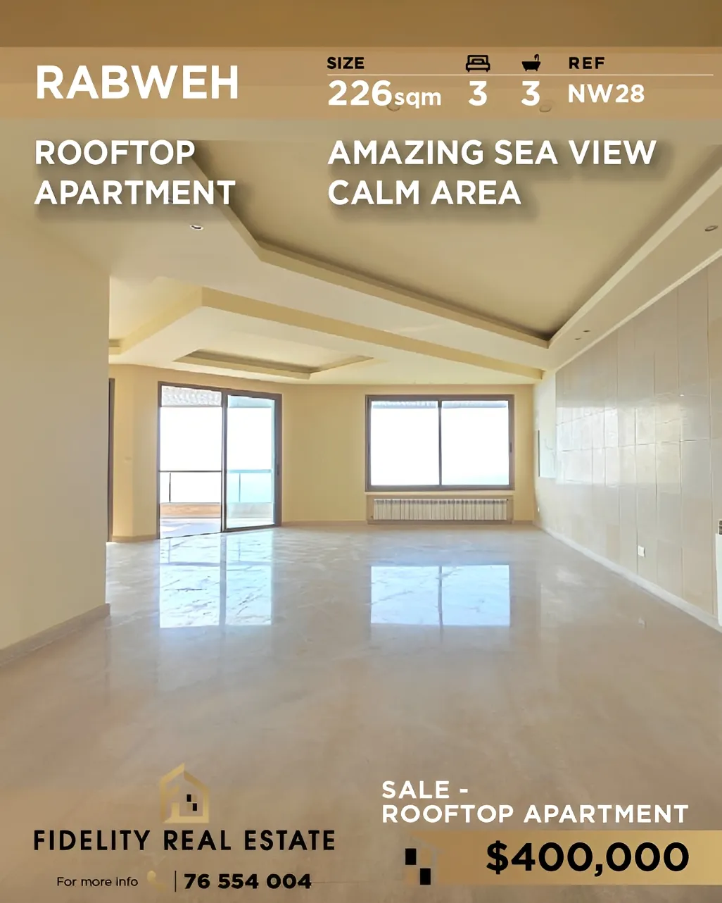 Apartment for sale in Rabweh, Metn - 3 bed, 3 bath
