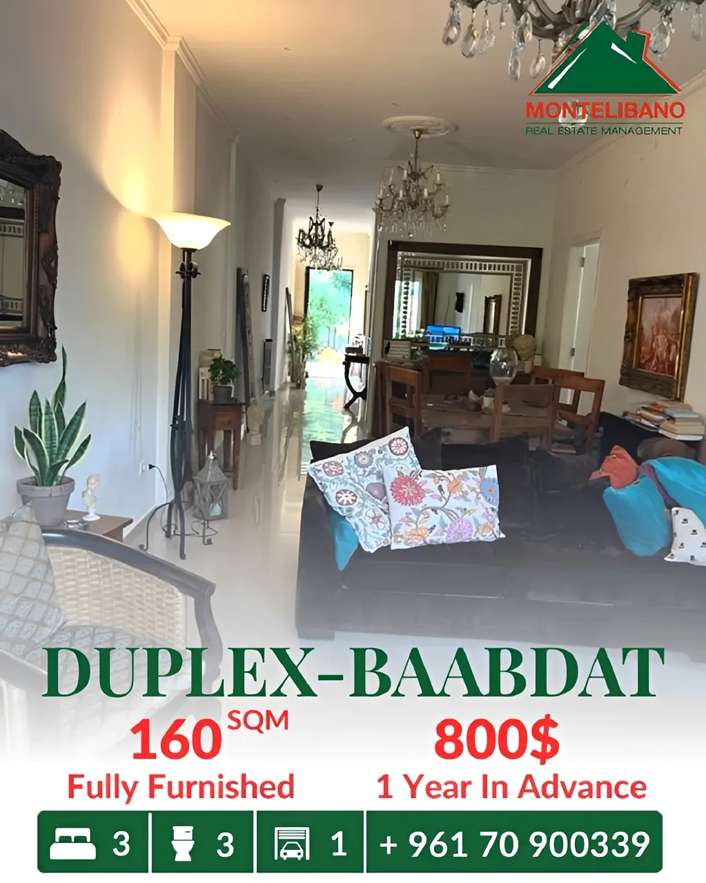Duplex for rent in Baabdat, Lebanon - 3 bed, 3 bath