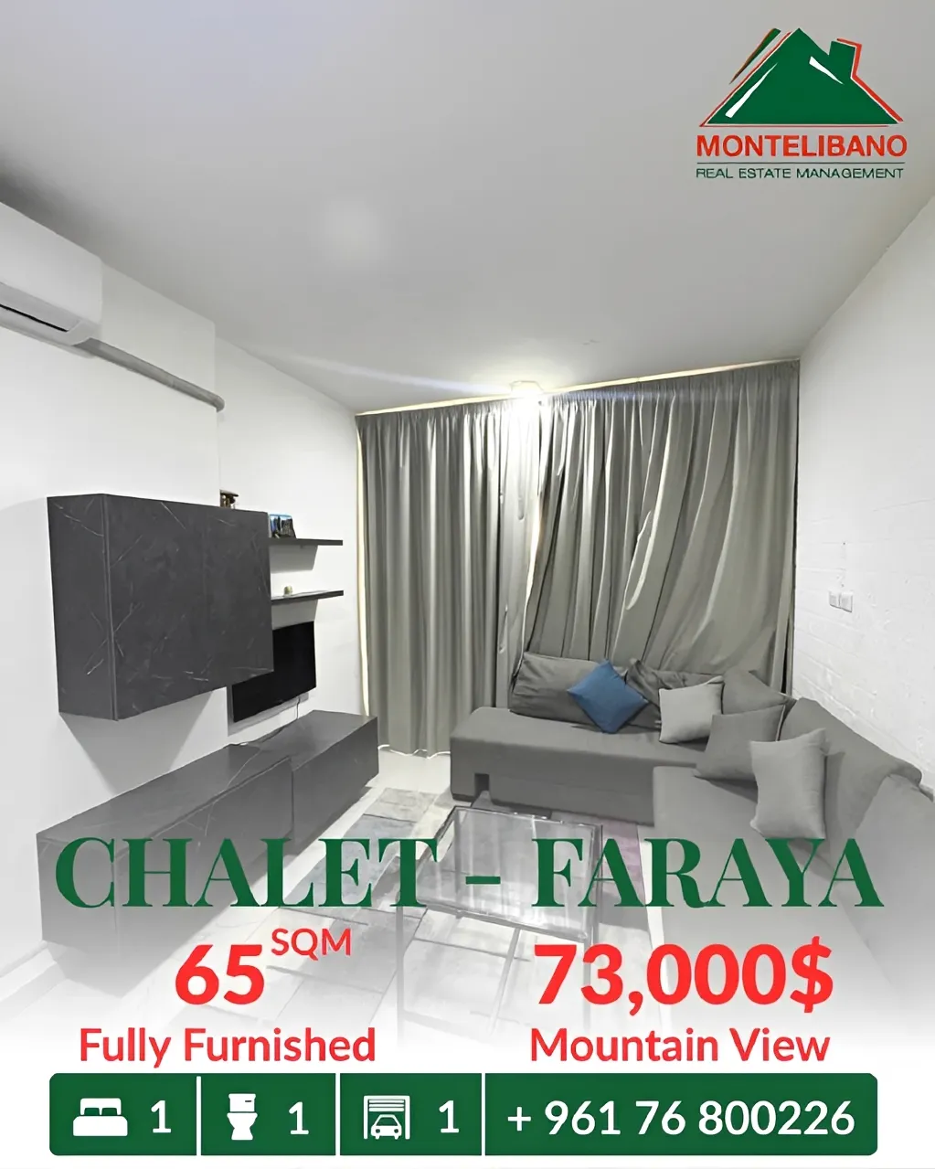 Chalet for Sale in Faraiya, Lebanon - 1 bed, 1 bath