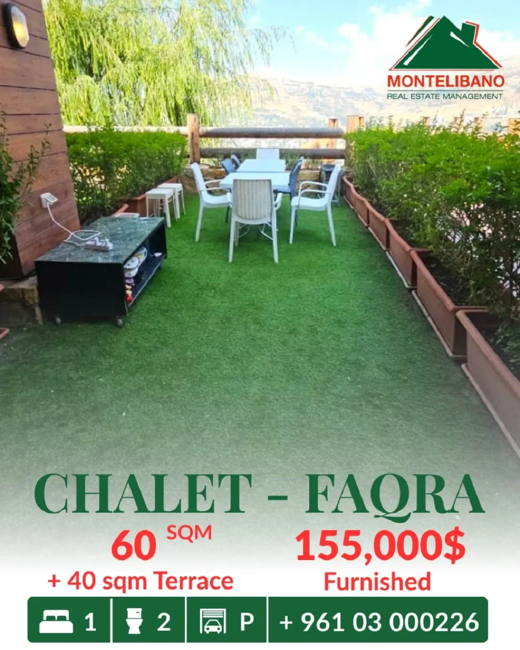 Chalet for sale in Faqra, Lebanon - 1 bed, 2 bath