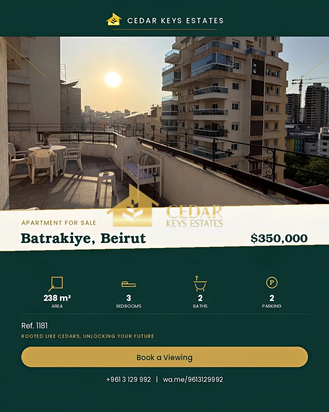 Apartment for sale in Patrakyieh, Beirut, Lebanon - 3 bed, 2 bath