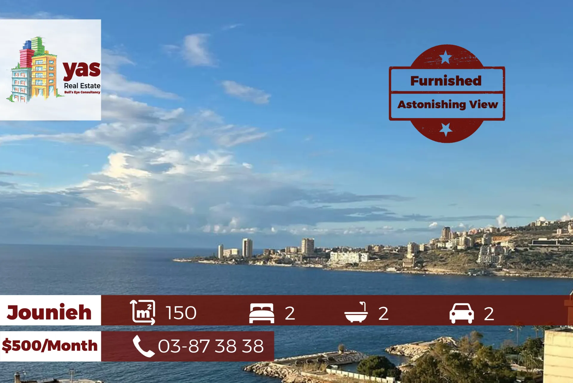 Apartment for Rent in Jounieh - 2 bed, 2 bath
