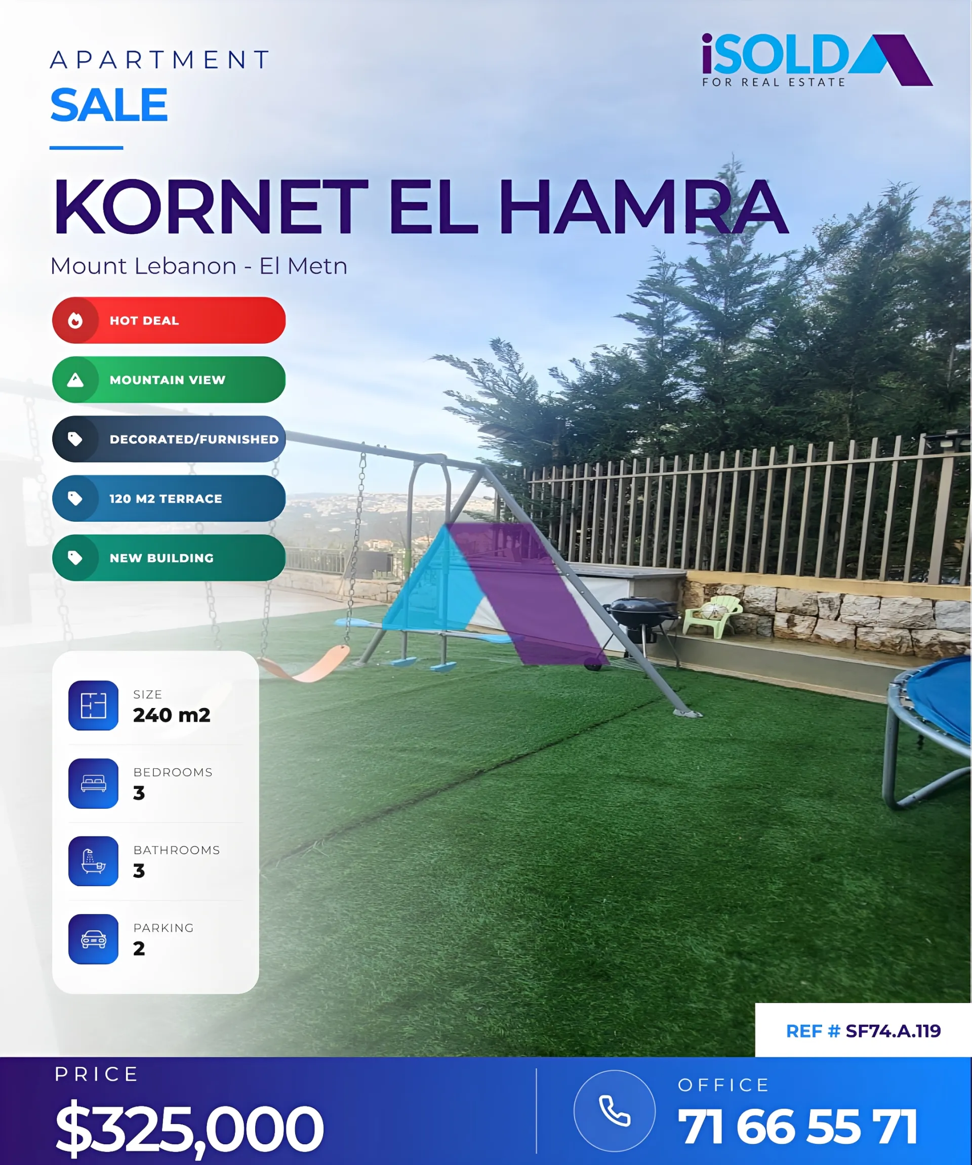 Apartment for sale in Qornet El Hamra, Lebanon
