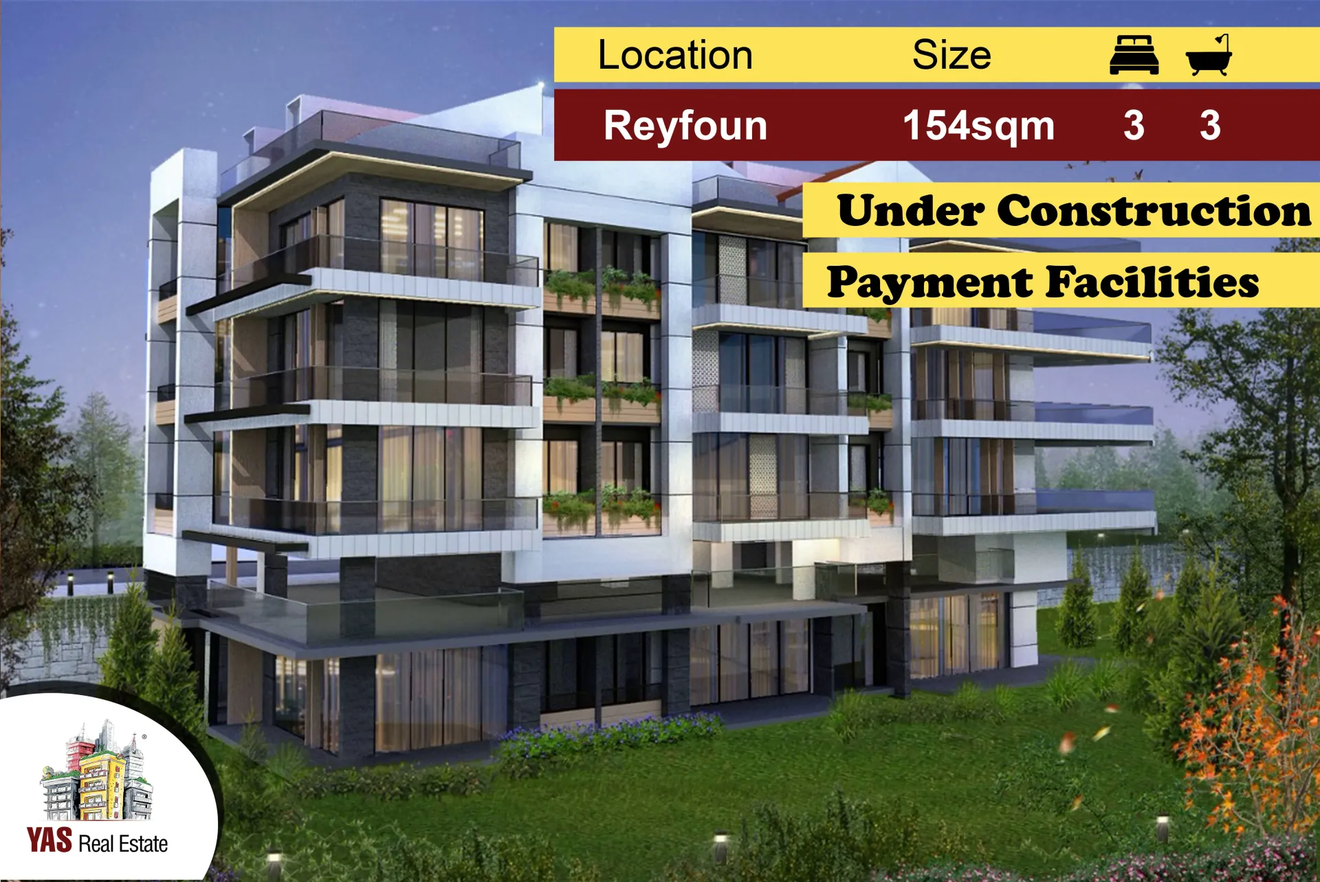 Apartment for Sale in Rayfoun - 3 bed, 3 bath