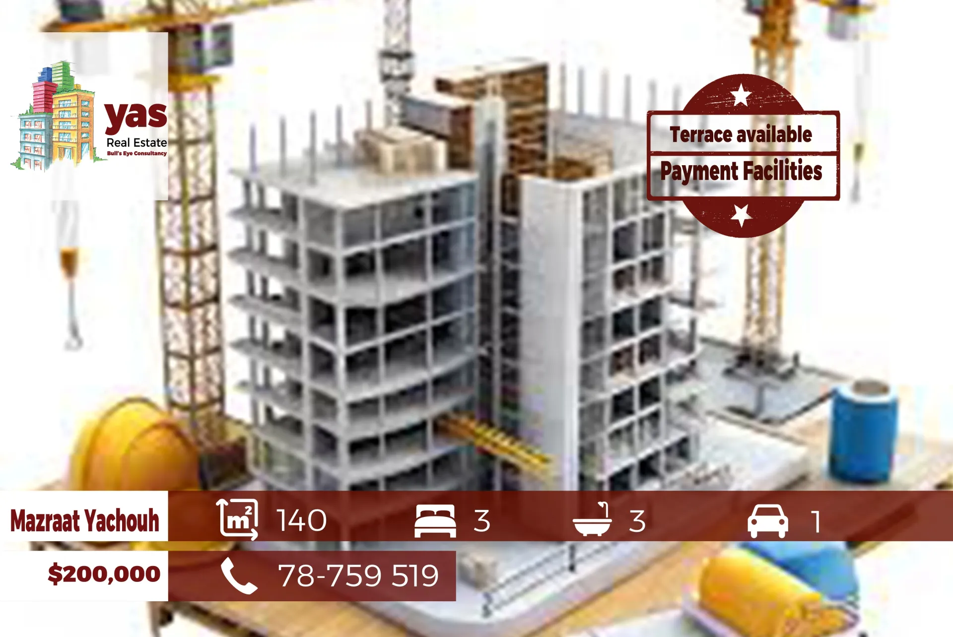 Apartment for Sale in Mazraat Yachou - 3 bed, 3 bath