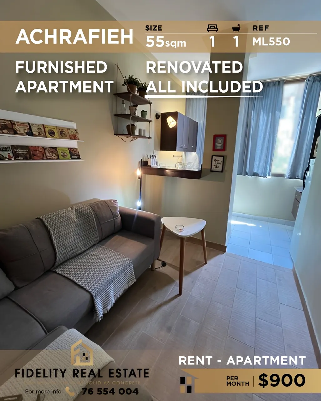 Apartment for rent in Achrafieh, Beirut, Lebanon - 1 bed, 1 bath