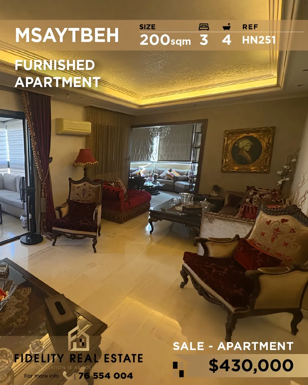 Apartment for sale in Msaytbeh, Beirut, Lebanon - 3 bed, 4 bath
