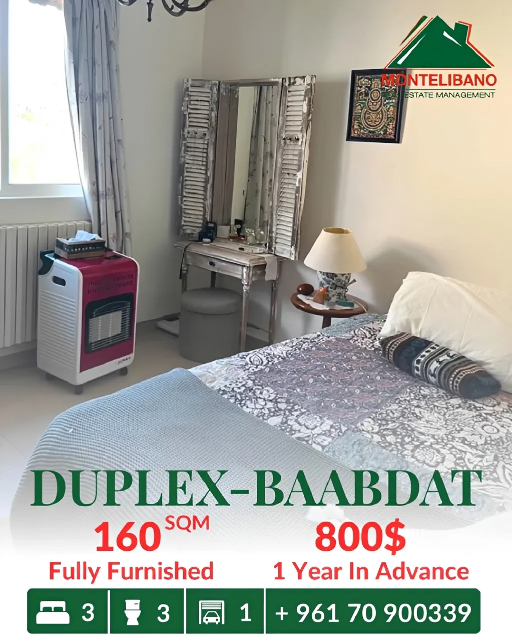Duplex for rent in Baabdat, Lebanon