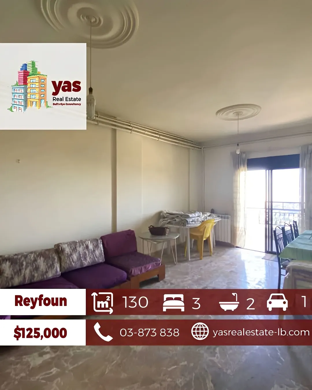 Apartment for Sale in Rayfoun - 3 bed, 2 bath
