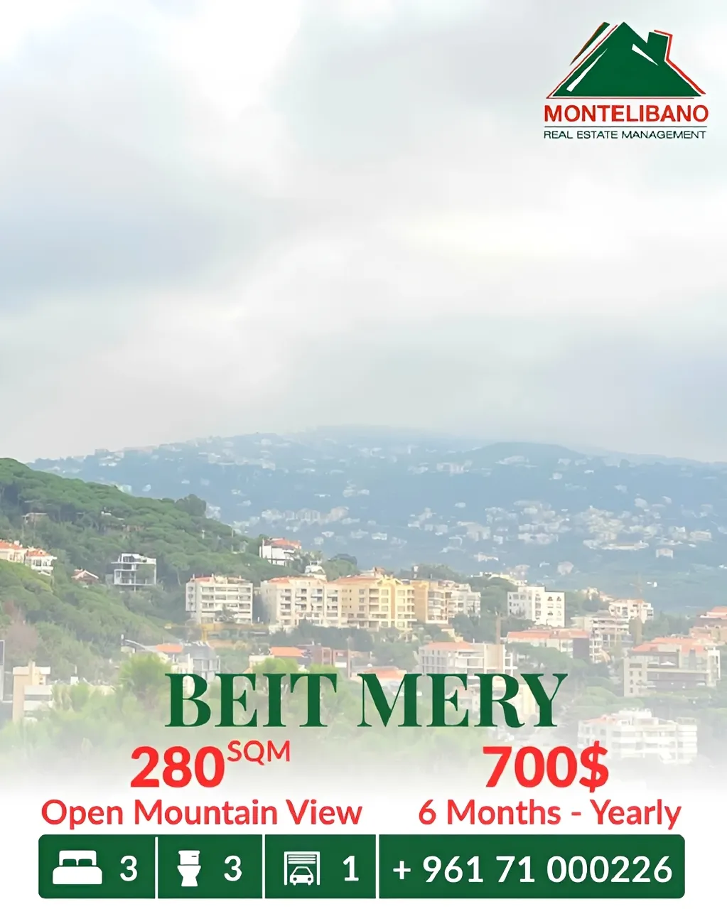 Apartment for rent in Beit Meri