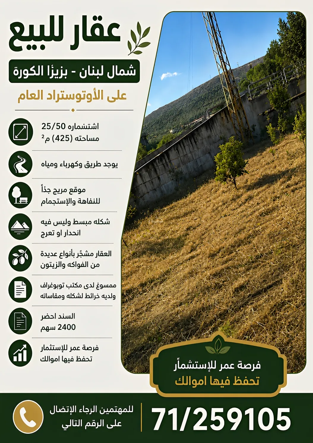 Land for sale in Koura, lebanon