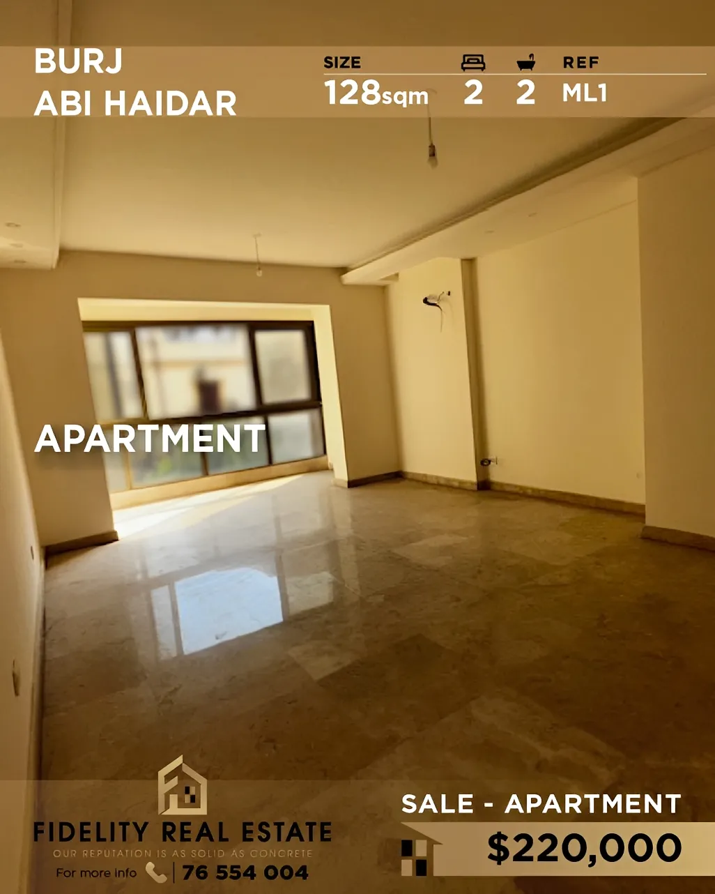 Apartment for sale in Bourj Abi Haydar, Beirut, Lebanon - 2 bed, 2 bath
