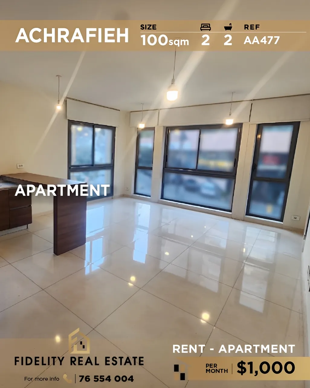 Apartment for rent in Achrafieh, Beirut, Lebanon - 2 bed, 2 bath
