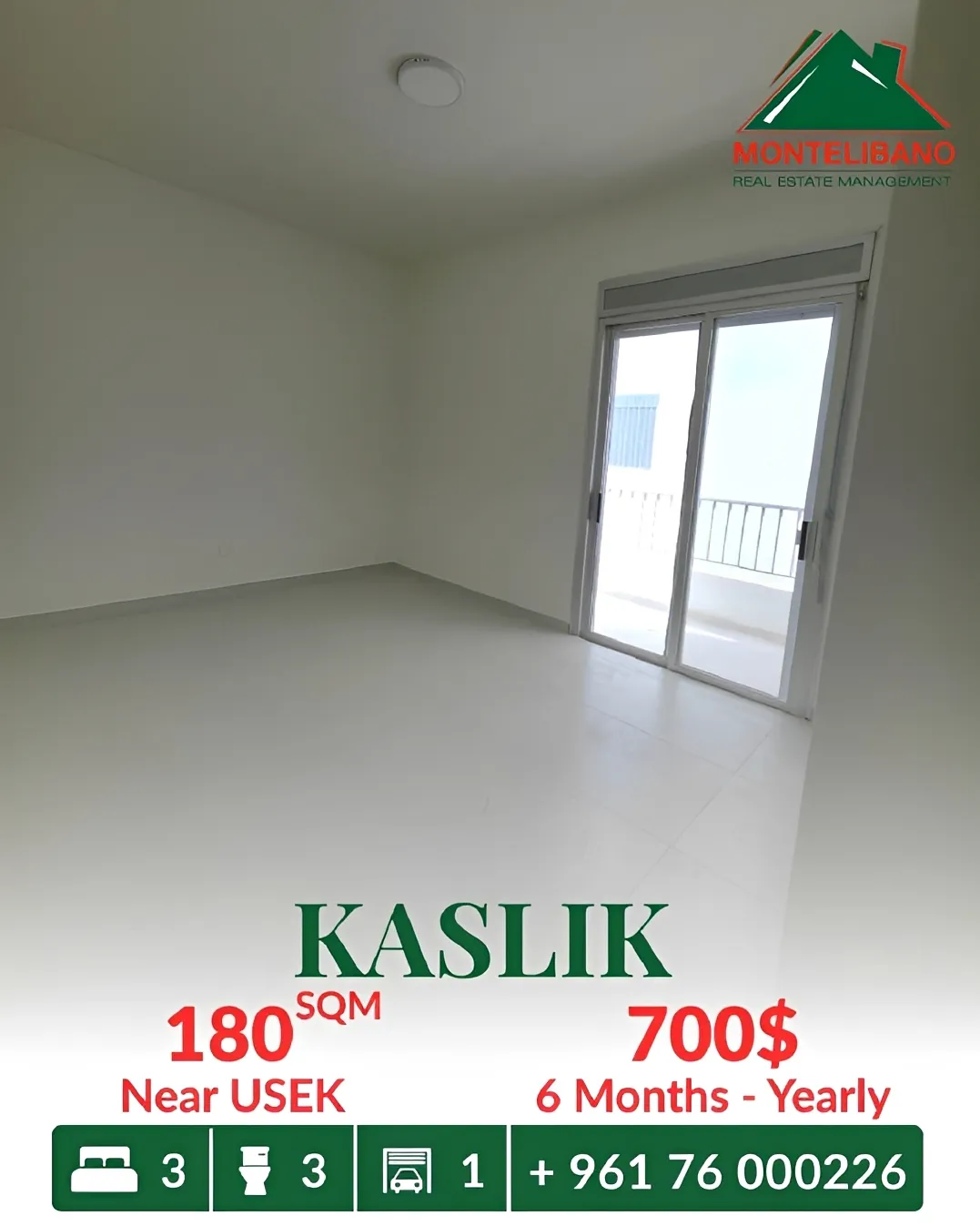 Apartment for rent in Kaslik