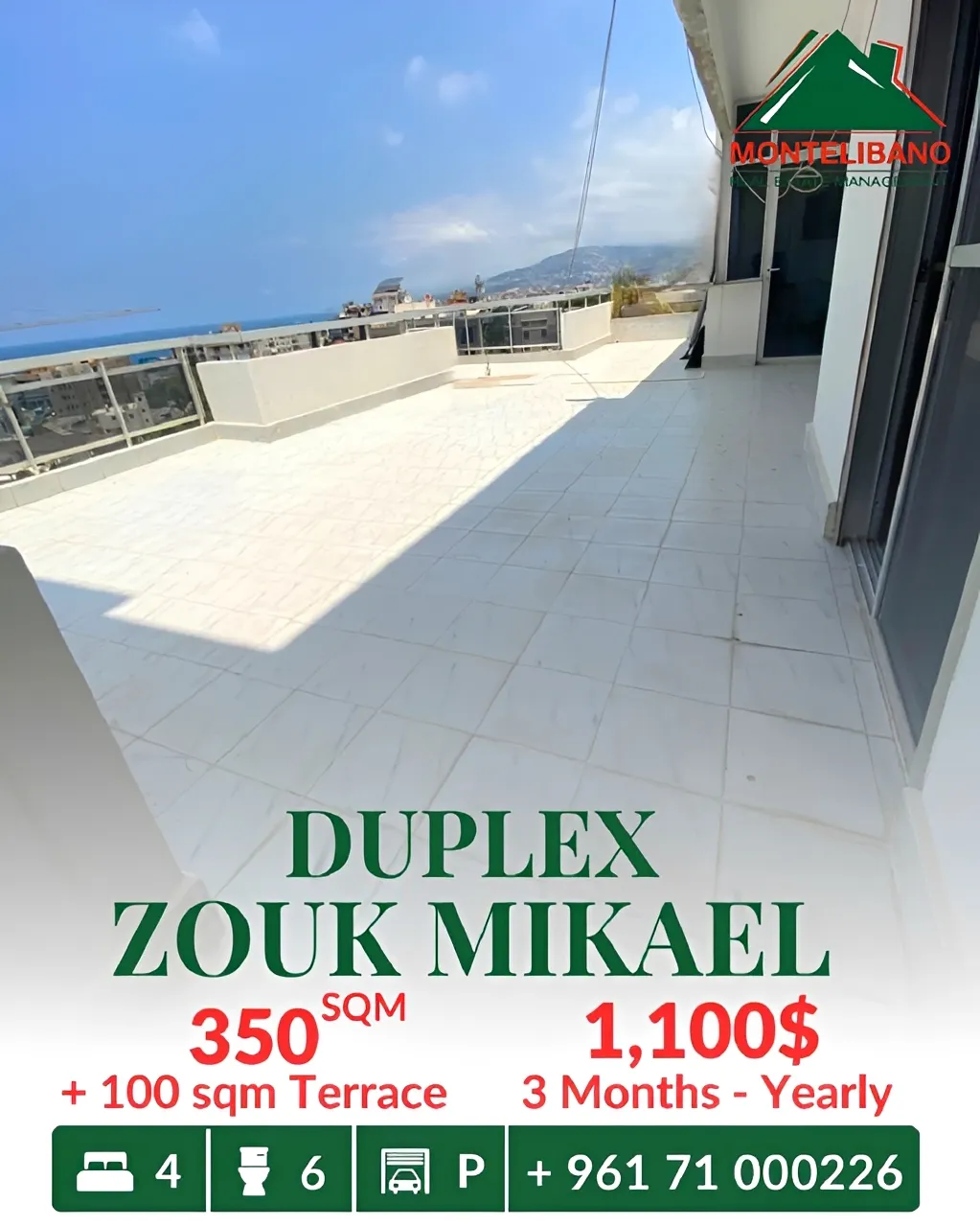 Duplex for rent in Zouk Mikael, Lebanon - 4 bed, 6 bath