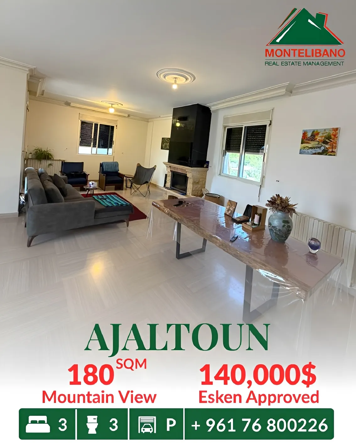 Apartment for sale in Ajaltoun, Lebanon