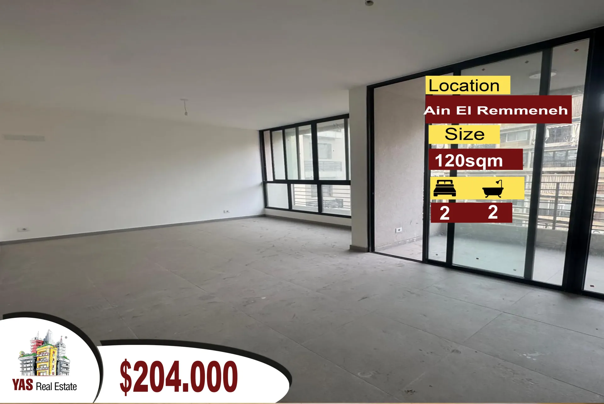Apartment for Sale in Ain El Remmaneh - 2 bed, 2 bath