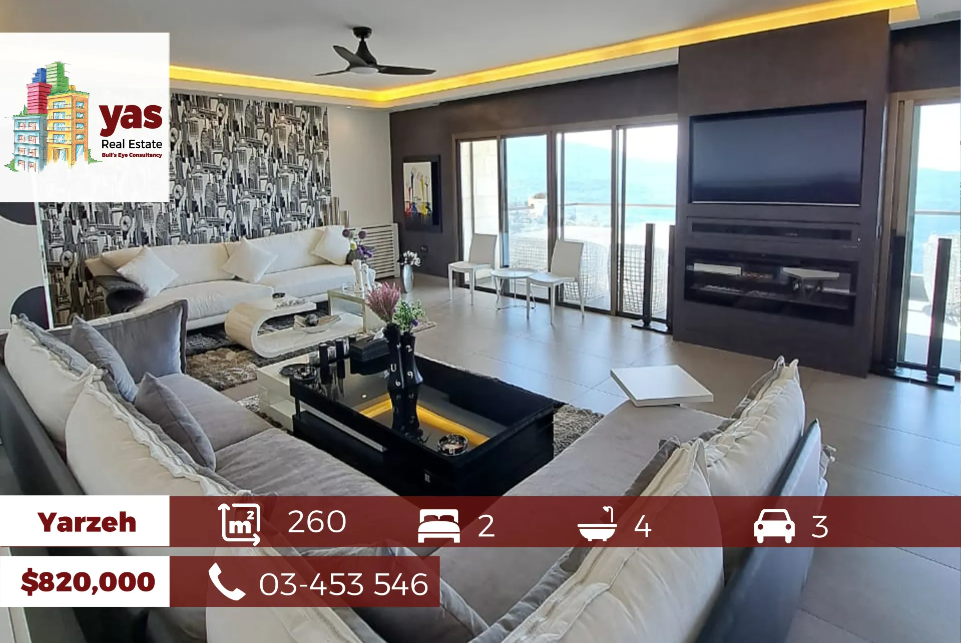 Apartment for Sale in Yarzeh - 2 bed, 4 bath