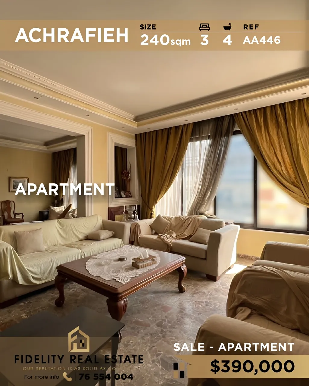 Apartment for sale in Achrafieh, Beirut, Lebanon - 3 bed, 4 bath