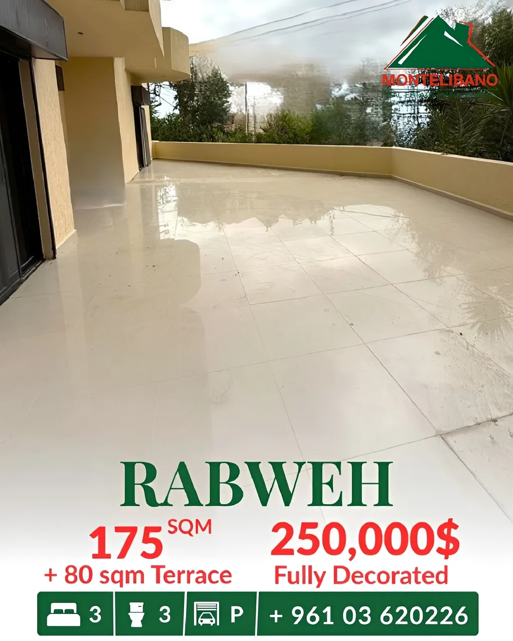 Apartment for sale in Rabweh, Bayrut, Lebanon - 3 bed, 3 bath