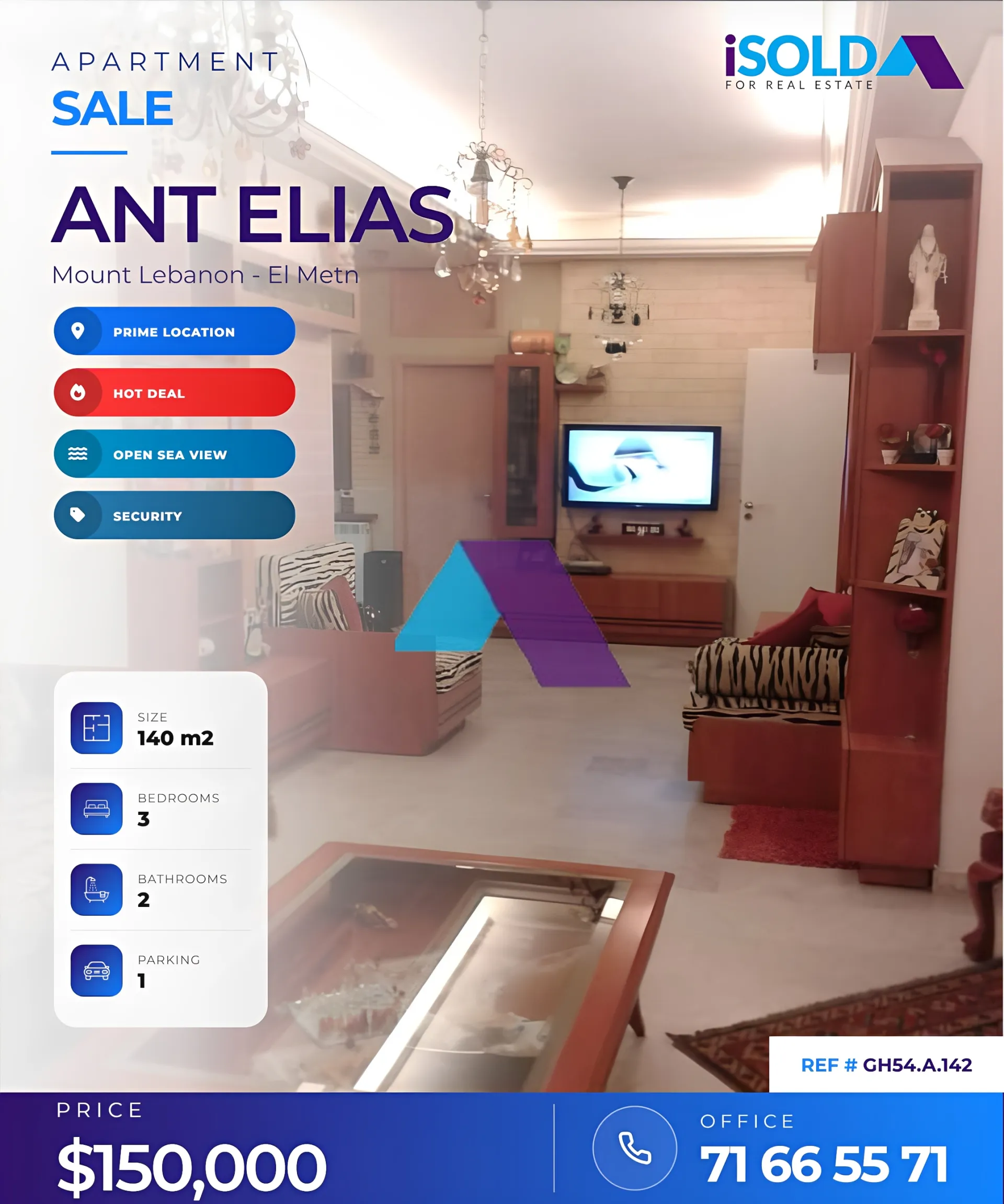 Apartment for Sale in Antelias - 3 bed, 2 bath