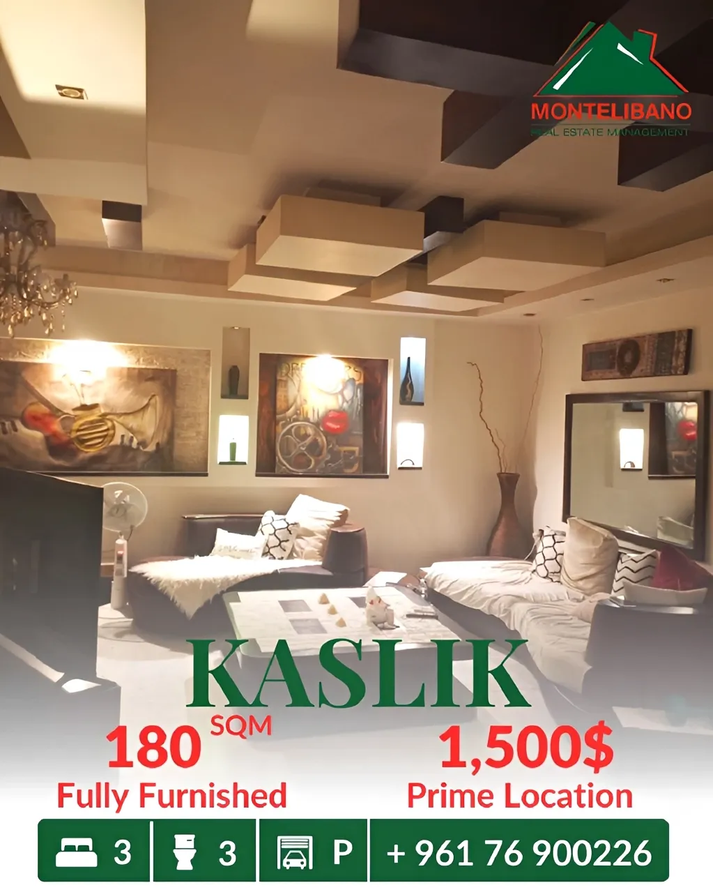 Apartment for rent in Kaslik, Lebanon - 3 bed, 3 bath