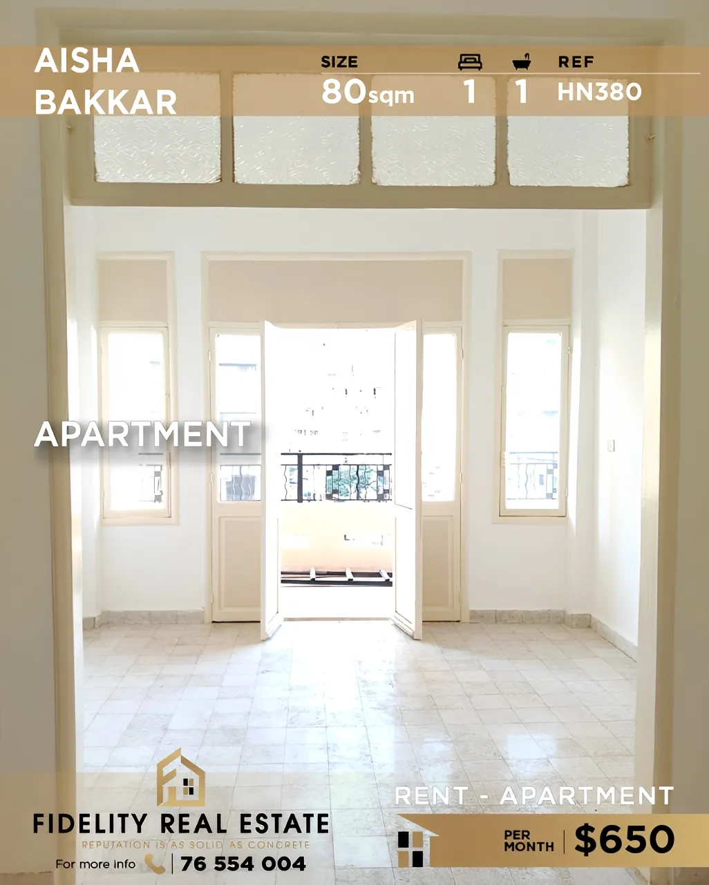 Apartment for rent in Aicha Bakkar, Bayrut, Lebanon - 1 bed, 1 bath