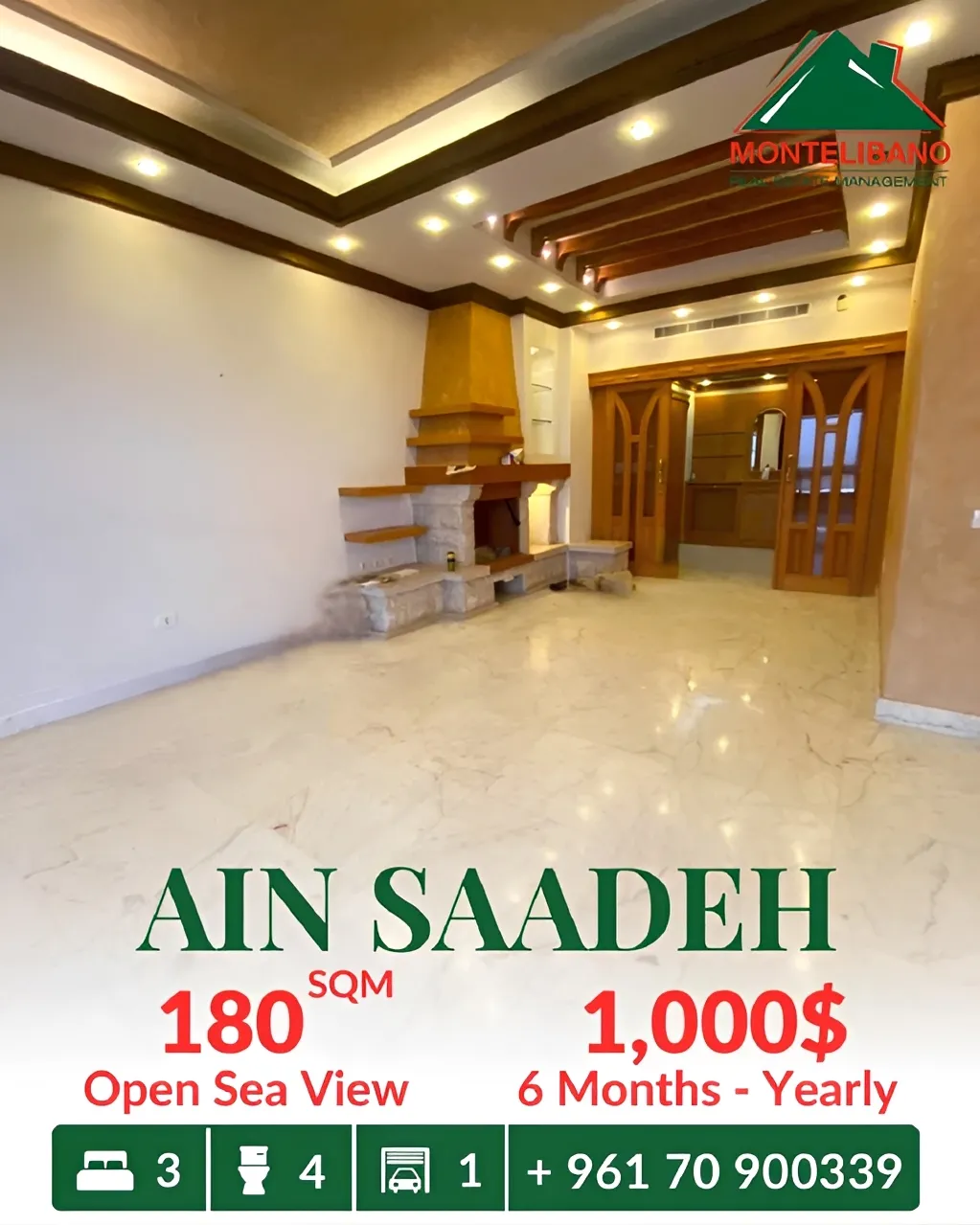 Apartment for rent in Ain Saadeh, Lebanon - 3 bed, 4 bath