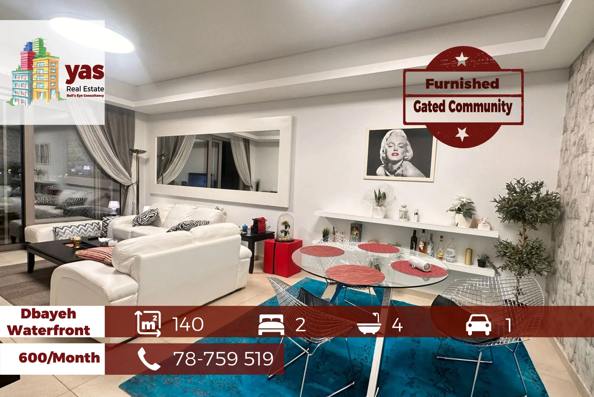Apartment for Rent in Dbayeh - 2 bed, 4 bath