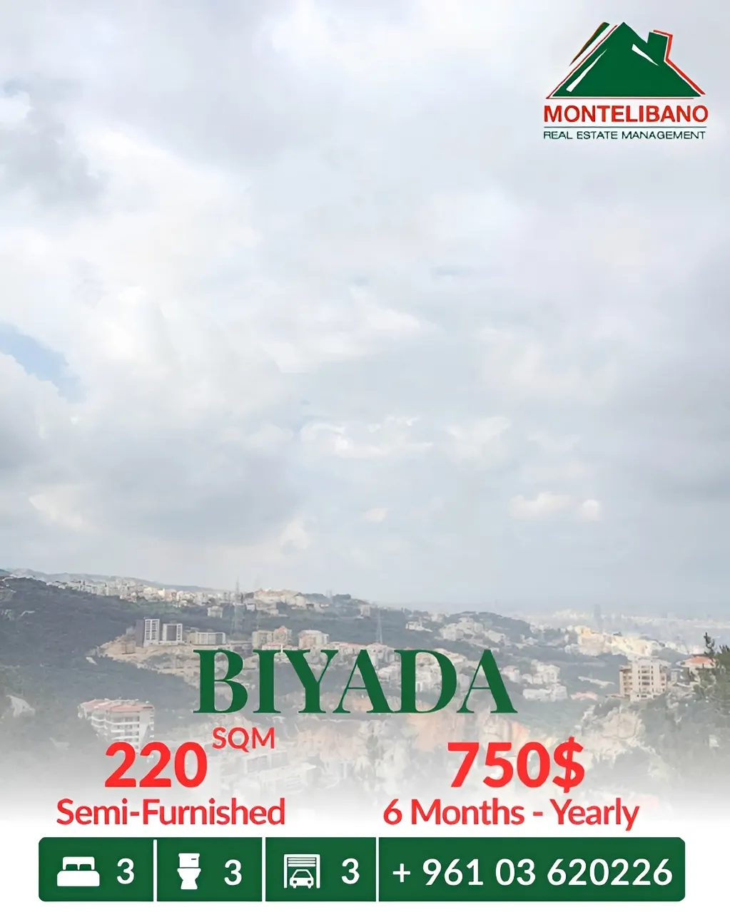Apartment for rent in WJ98+96V, Bayada Main Road, Rabieh, Lebanon
